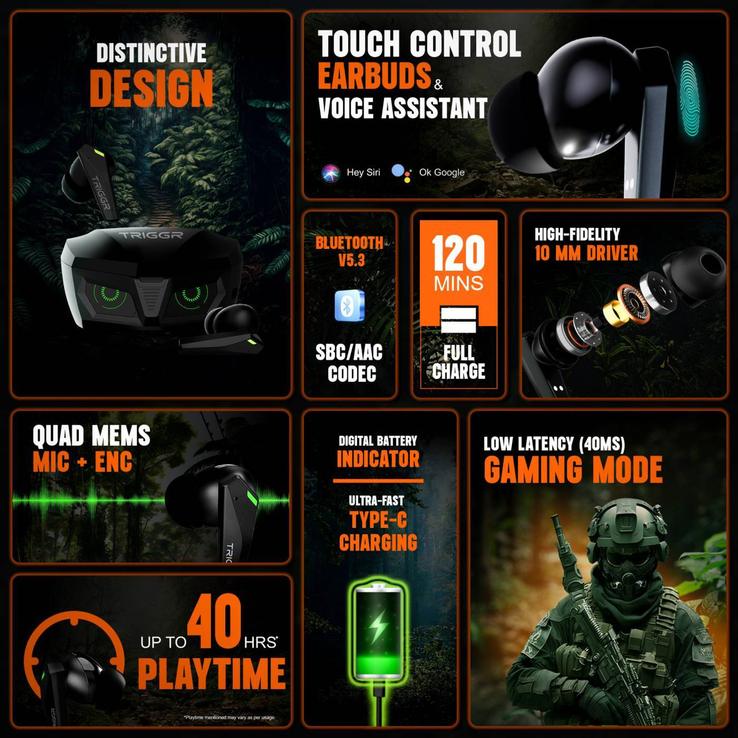 Image of TRIGGR Kraken X1 with Battery Display, 40ms Latency, Quad Mic ENC, 40 Hr, v5.3 Bluetooth