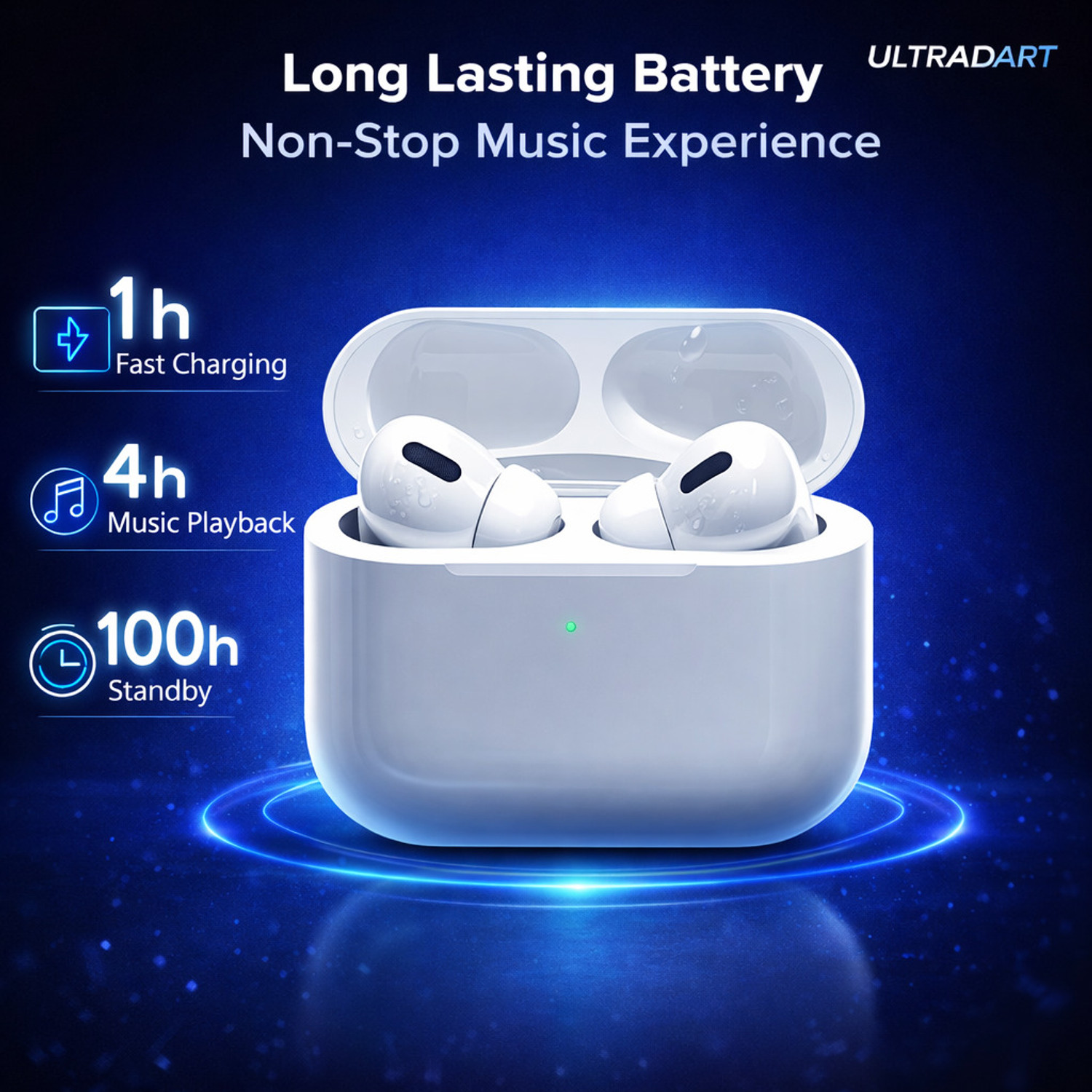 Image of ULTRADART ULTRAPRO 2 Plus TWS Earbuds with Bluetooth 5.3 and Long Battery Life Bluetooth Headset (White, True Wireless)