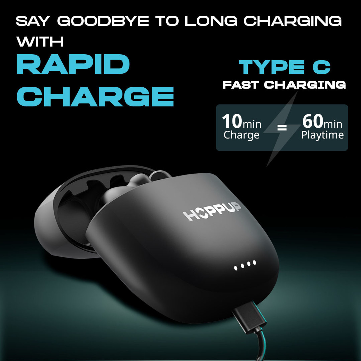 Image of HOPPUP AirDoze Q50 Earbuds with Quad Mic ENC, 50H Playtime, v5.3 & Rage Mode Bluetooth