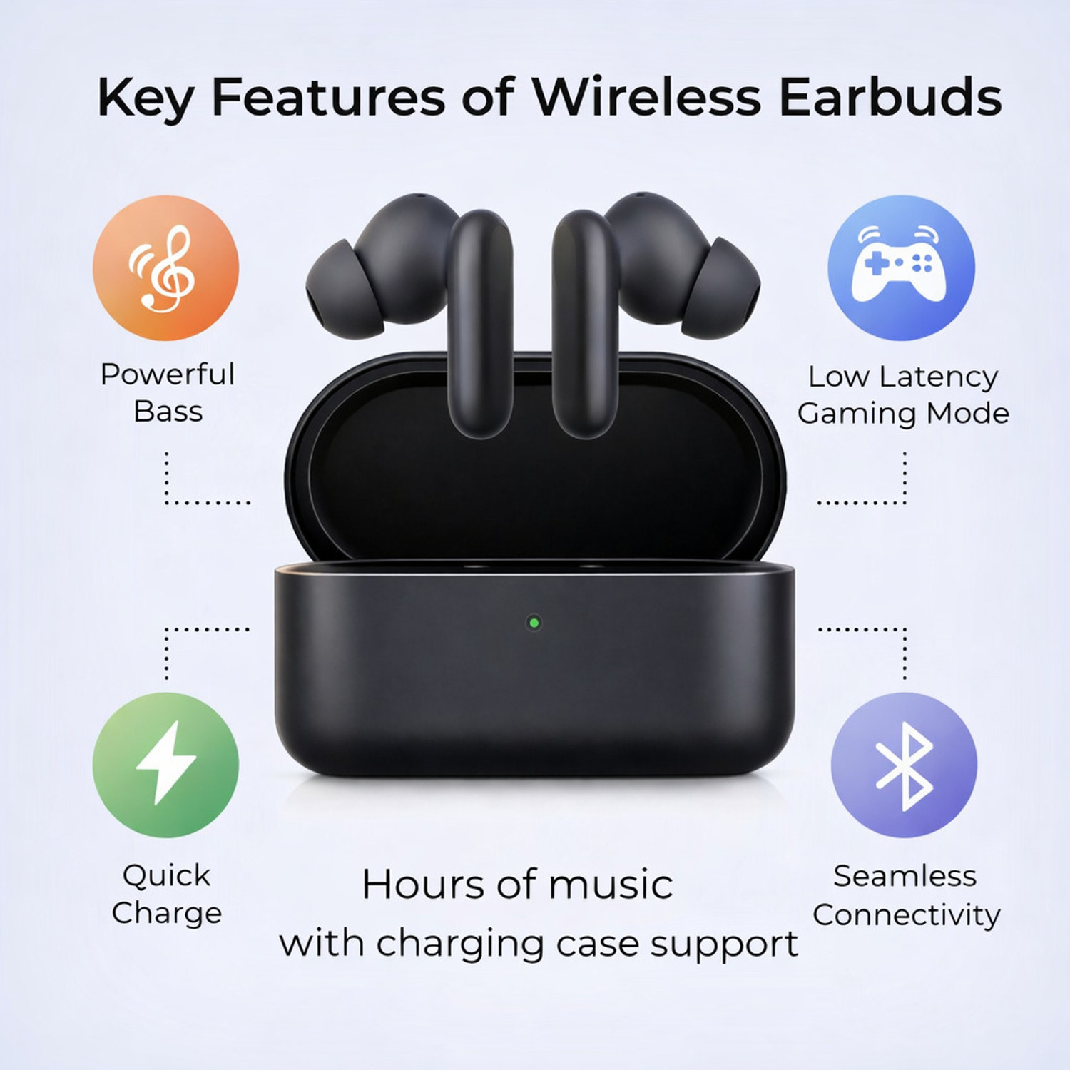 Image of Lynacz Original For Buds 2R -Black TWS Earbuds with Long Battery, HD Calling Bluetooth Headset (Powerful Bass, Fast Pairing, IP55 Sweat Resistant - (), In the Ear)