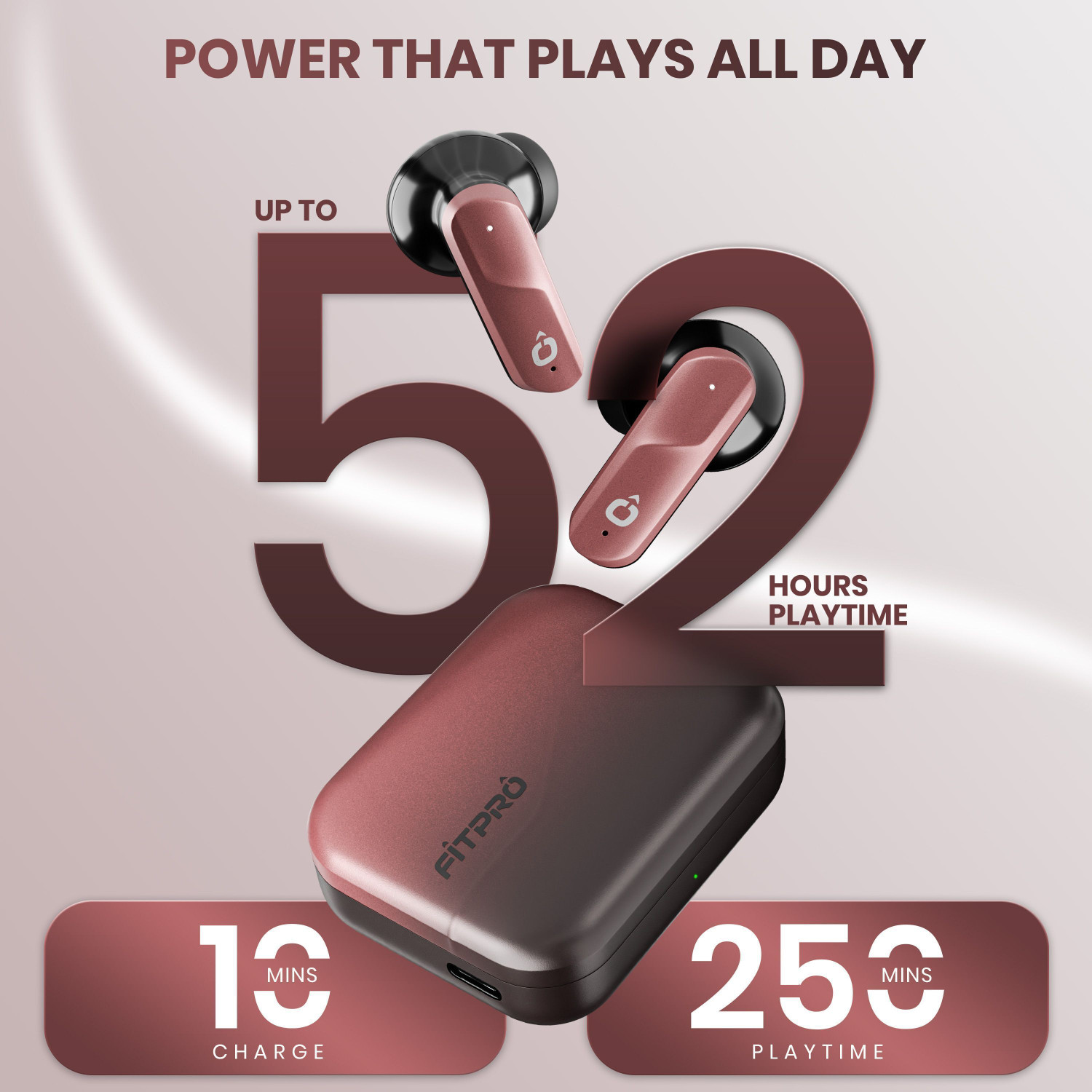 Image of Fitpro X ATOM Premium TWS Earbuds - HD Audio & Portable Charging Case Bluetooth Headset (Red, True Wireless)