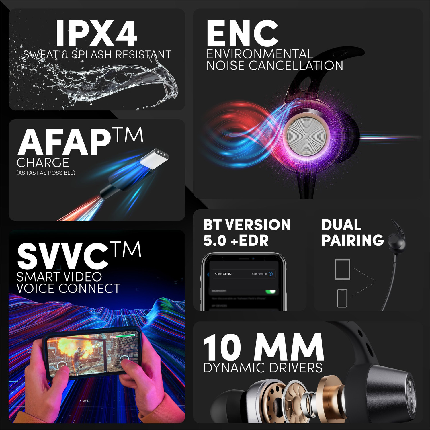 Image of SENS MJ 1 Neckband with ENC & Low Latency mode Bluetooth Gaming