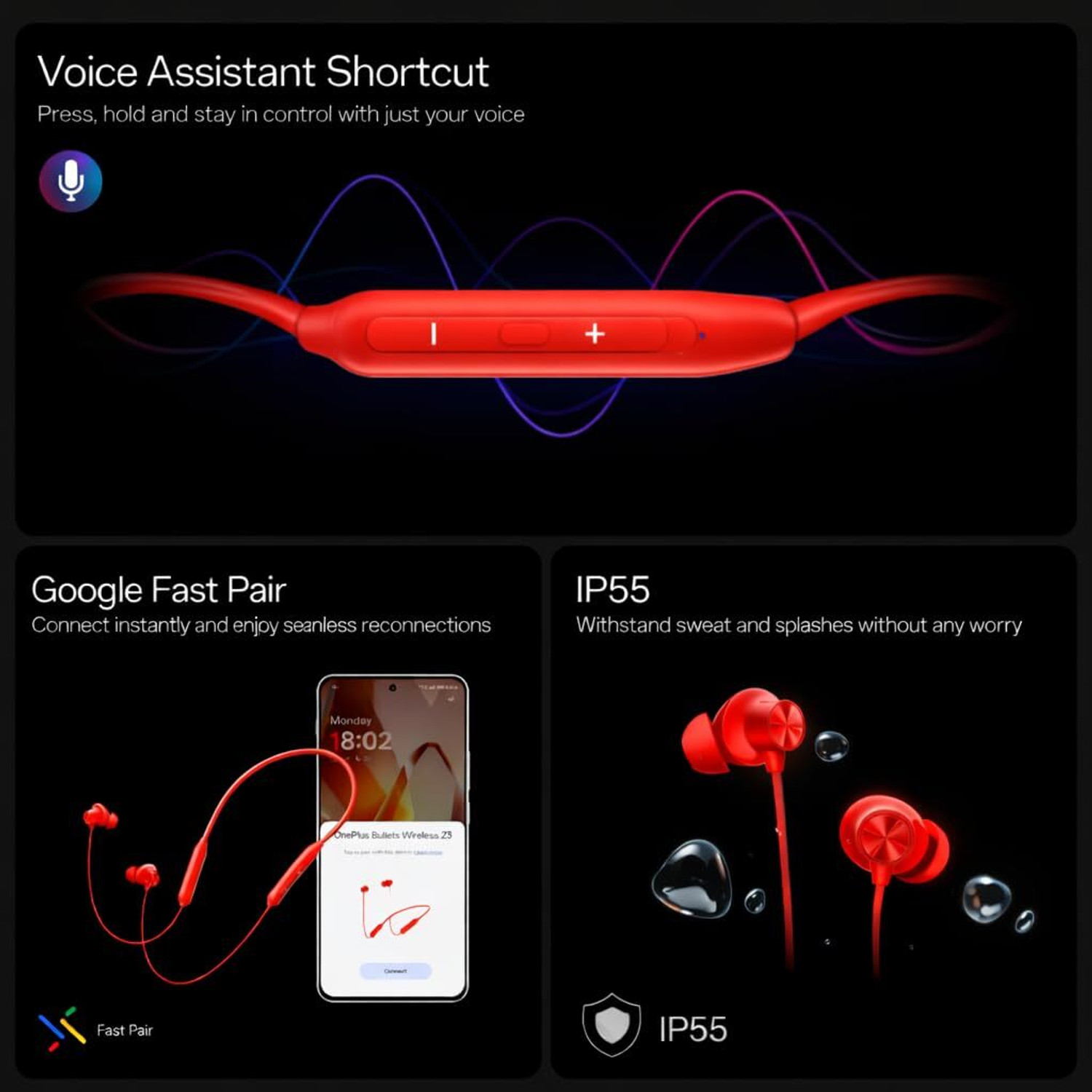 Image of Lynacz Original Compatible for OnePlus Z3 Wireless Neckband Bluetooth Earphones (Red) | ANC Bluetooth Headset (28 Hours Battery | Type-C Fast Charging | Dual Pairing, In the Ear)