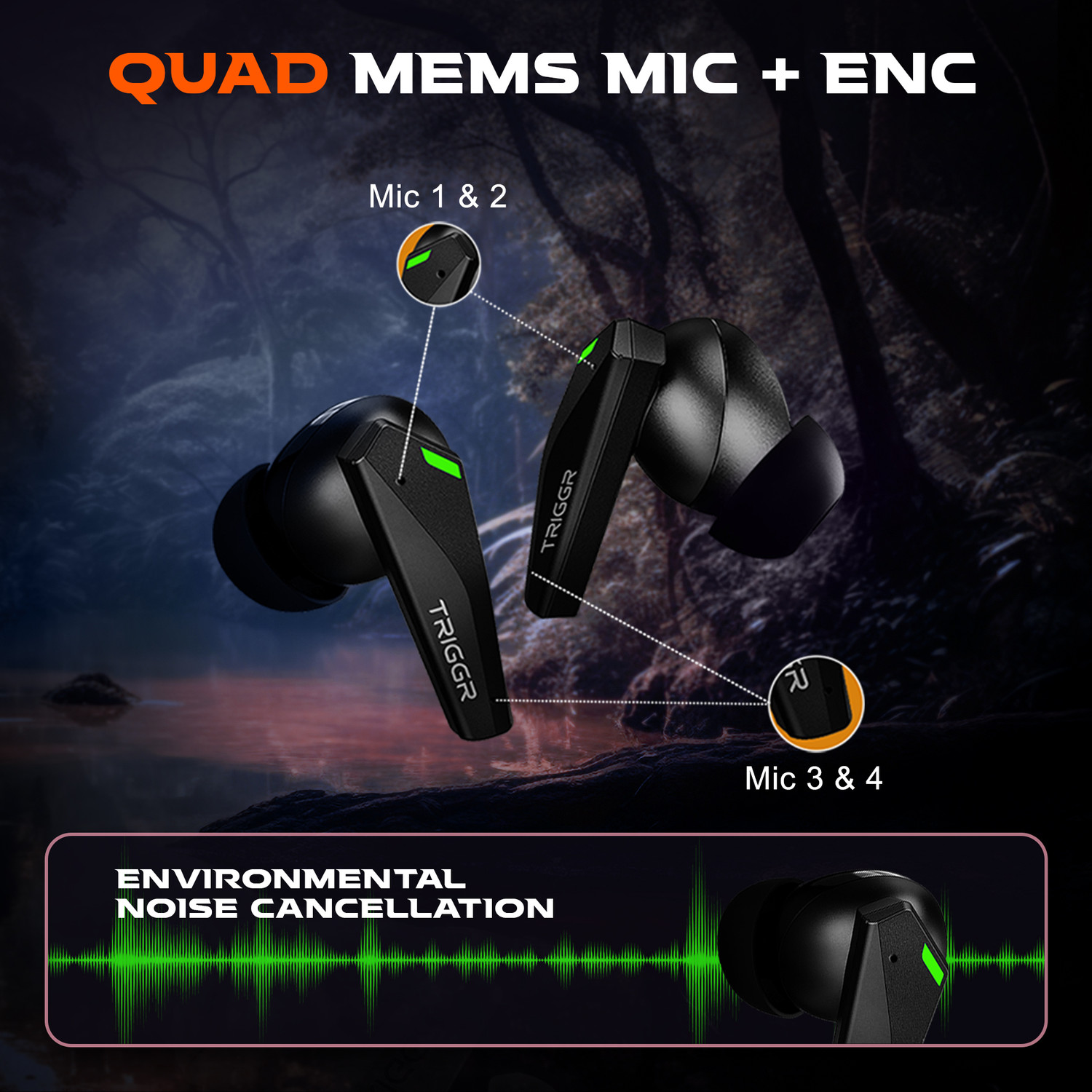 Image of TRIGGR Kraken X1 with Battery Display, 40ms Latency, Quad Mic ENC, 40 Hr, v5.3 Bluetooth