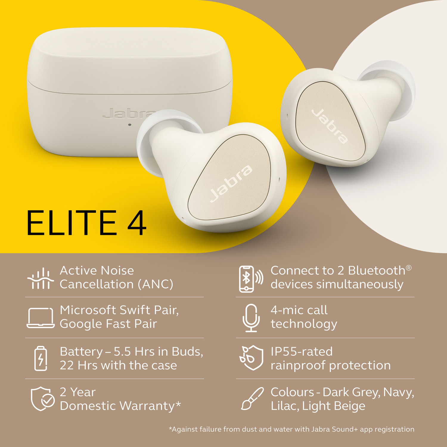 Image of JABRA Jabra Elite 4 Bluetooth Headsets with ANC, Multipoint, 4-mic call technology Bluetooth