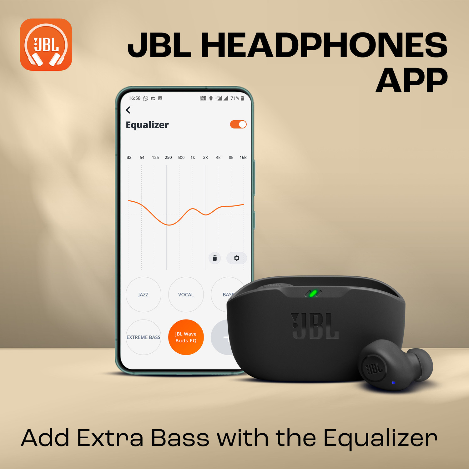 Image of JBL Wave Buds TWS, 32Hr Playtime, IP54, Smart Ambient & TalkThru Mode, JBL App, Bluetooth