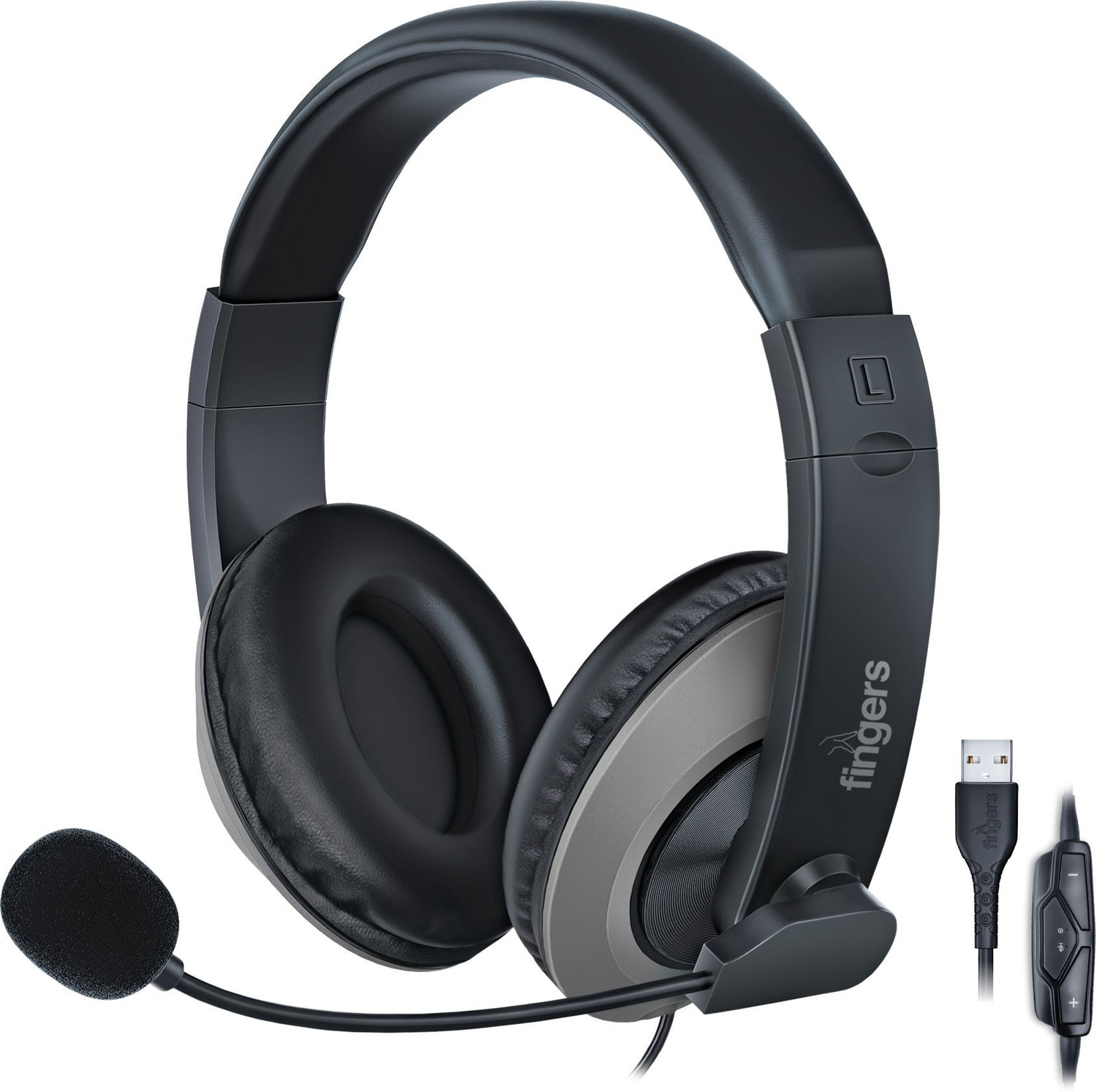 Image of FINGERS USB-Meet H2 Wired Headset (Rich Black, On the Ear)
