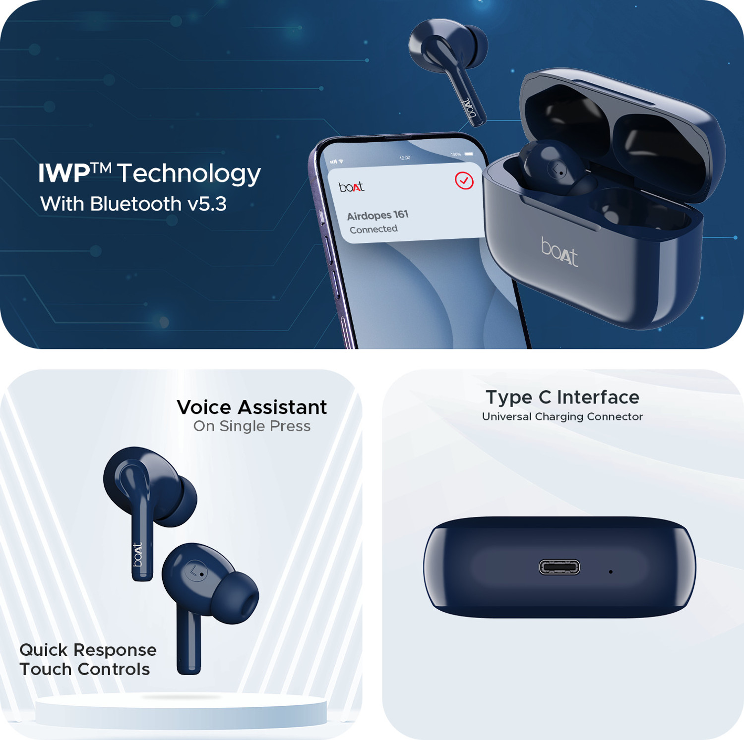 Image of boAt Airdopes 161 /163,ASAP Charge,40 H Battery, Stream Ad Free Music via App Support Bluetooth