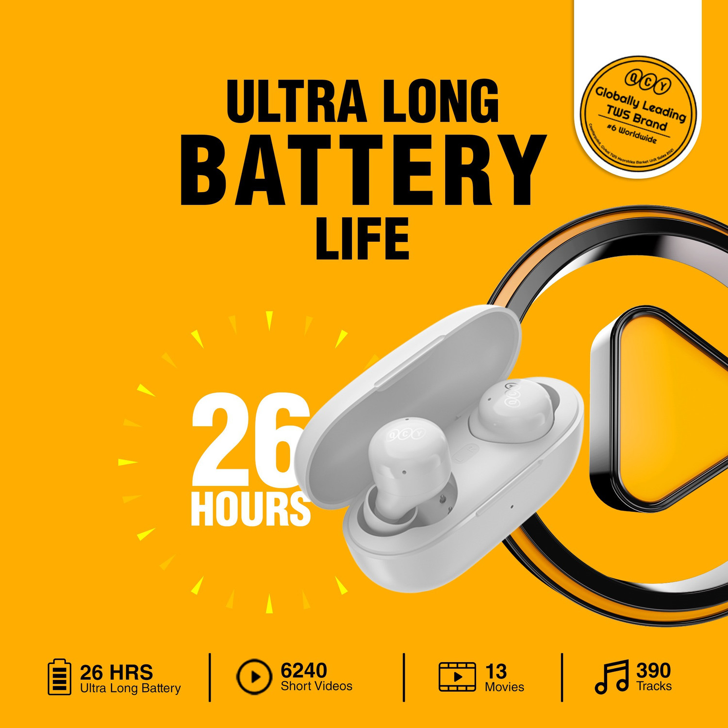 Image of QCY T17 TWS Earbuds with 3D Sound, 26H Playback Time, Low latency, Voice Assistant Bluetooth