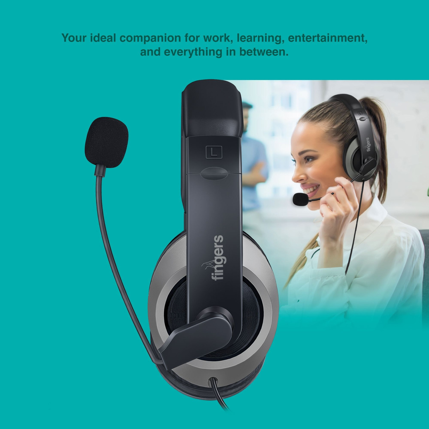 Image of FINGERS USB-Meet H2 Wired Headset (Rich Black, On the Ear)