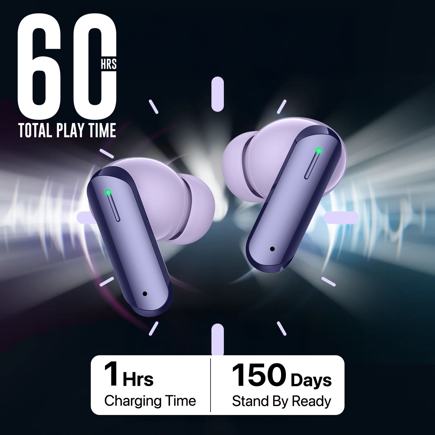 Image of Vaku Luxos BOOMX TWS Bluetooth V5.4 Earbuds 60H Playtime Deep Bass Touch Controls Bluetooth Headset (Purple, True Wireless)