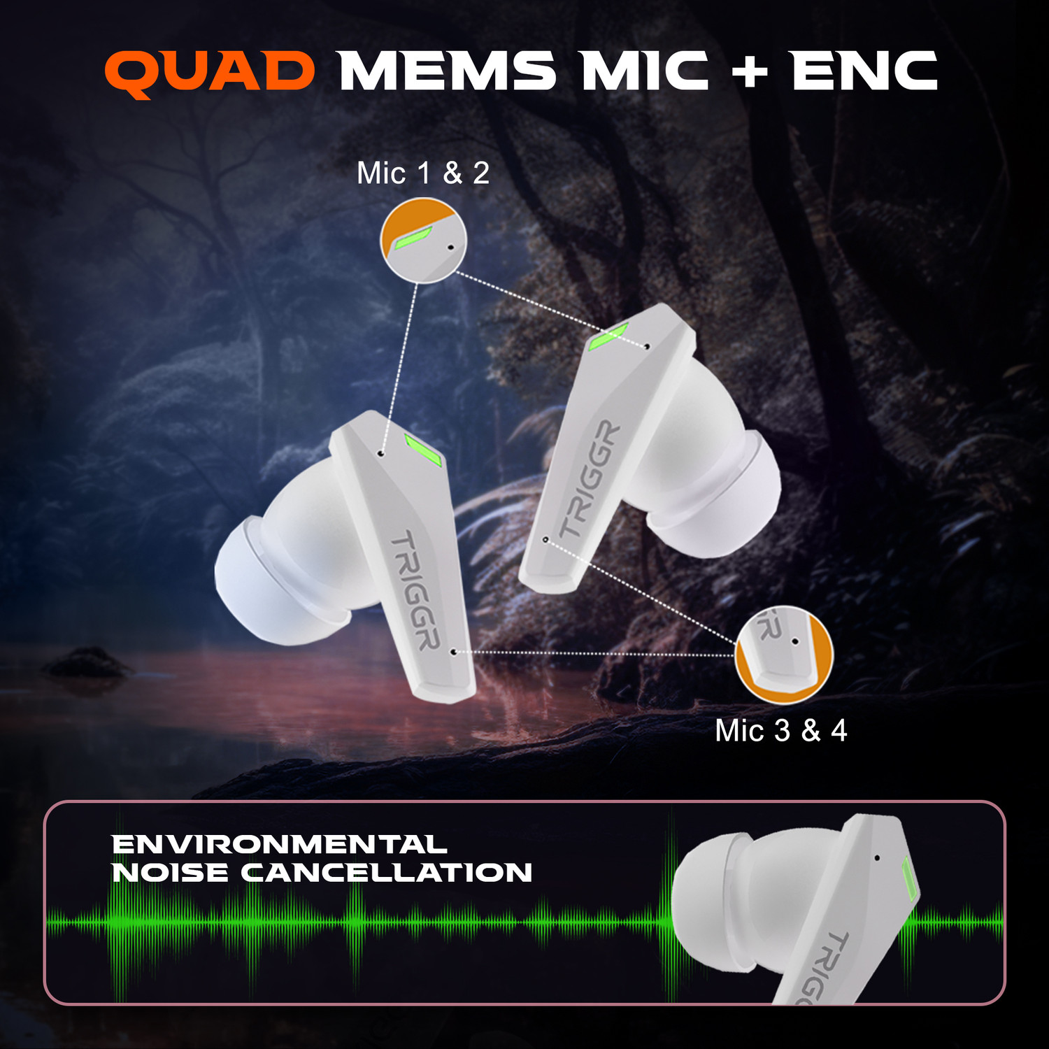 Image of TRIGGR Kraken X1 with Battery Display, 40ms Latency, Quad Mic ENC, 40 Hr Battery, v5.3 Bluetooth