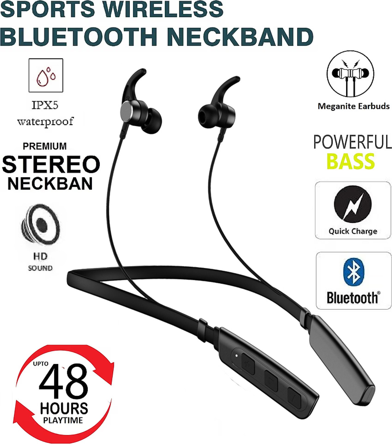 Image of IZWI Sports Fit Bluetooth Earphones with 35Hrs Battery, Fast Charging, Bluetooth V5.0 Bluetooth Headset (GREEN 35HOUR BATTERY BACKUP, In the Ear)