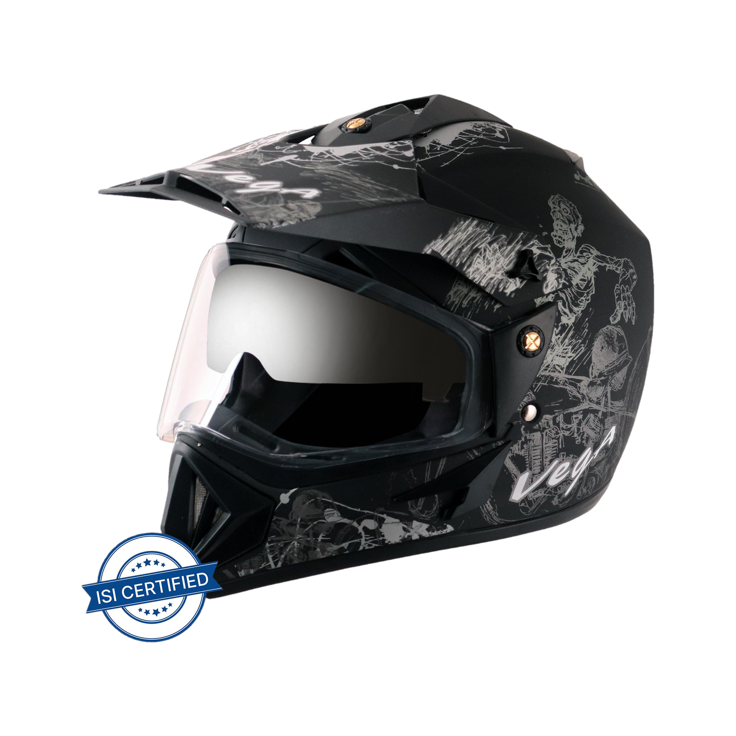 VEGA Off Road D/V Sketch Motorbike Helmet  (Dull Black, Silver)