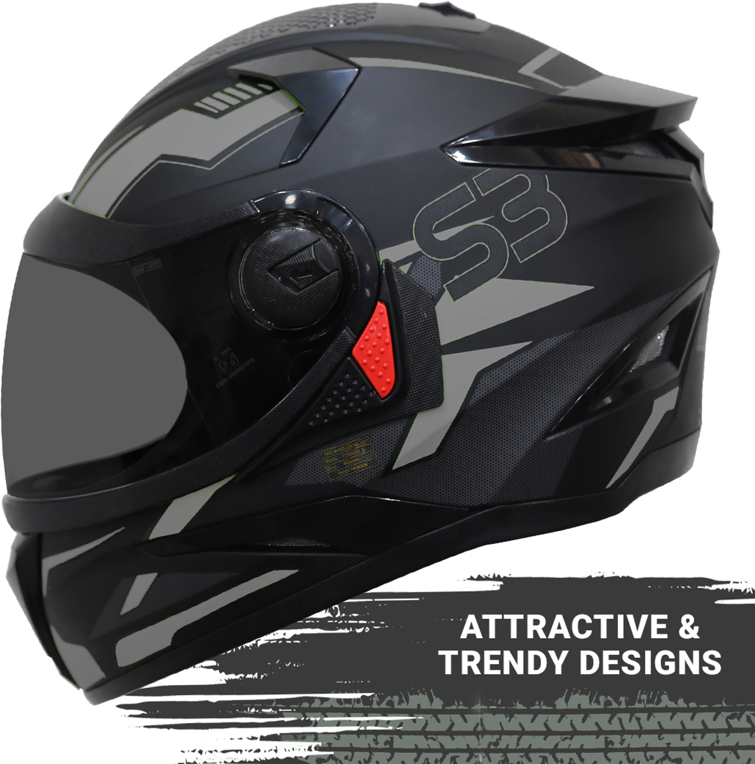 Steelbird SBH-17 Terminator Full Face Graphic Helmet in Matt Black Grey with Blue Visor Motorbike Helmet  (Matt Black Grey with Chrome Blue Visor)