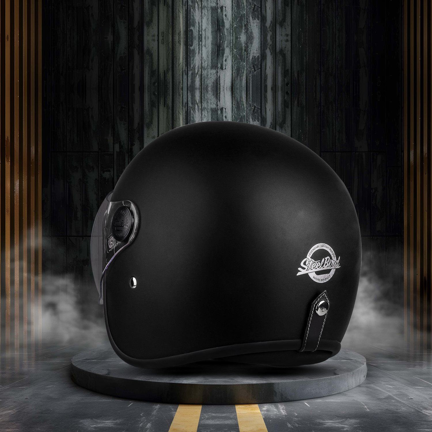 Image of Steelbird SBH-54 Retro ISI Certified Open Face Helmet for Men and Women Motorbike Helmet (Glossy Black with Clear Visor)