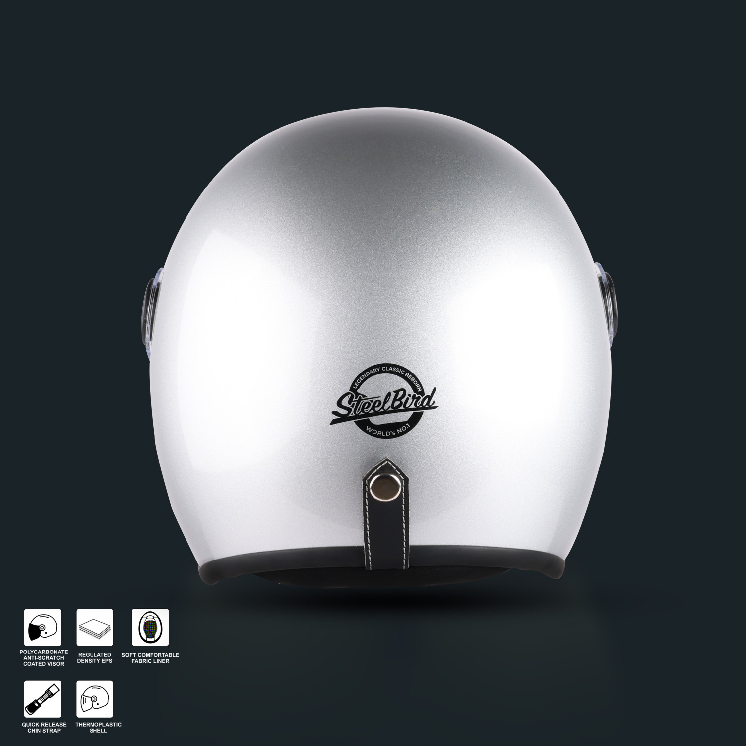 Image of Steelbird SBH-54 Retro ISI Certified Open Face Helmet for Men and Women Motorbike Helmet (Glossy Silver with Clear Visor)