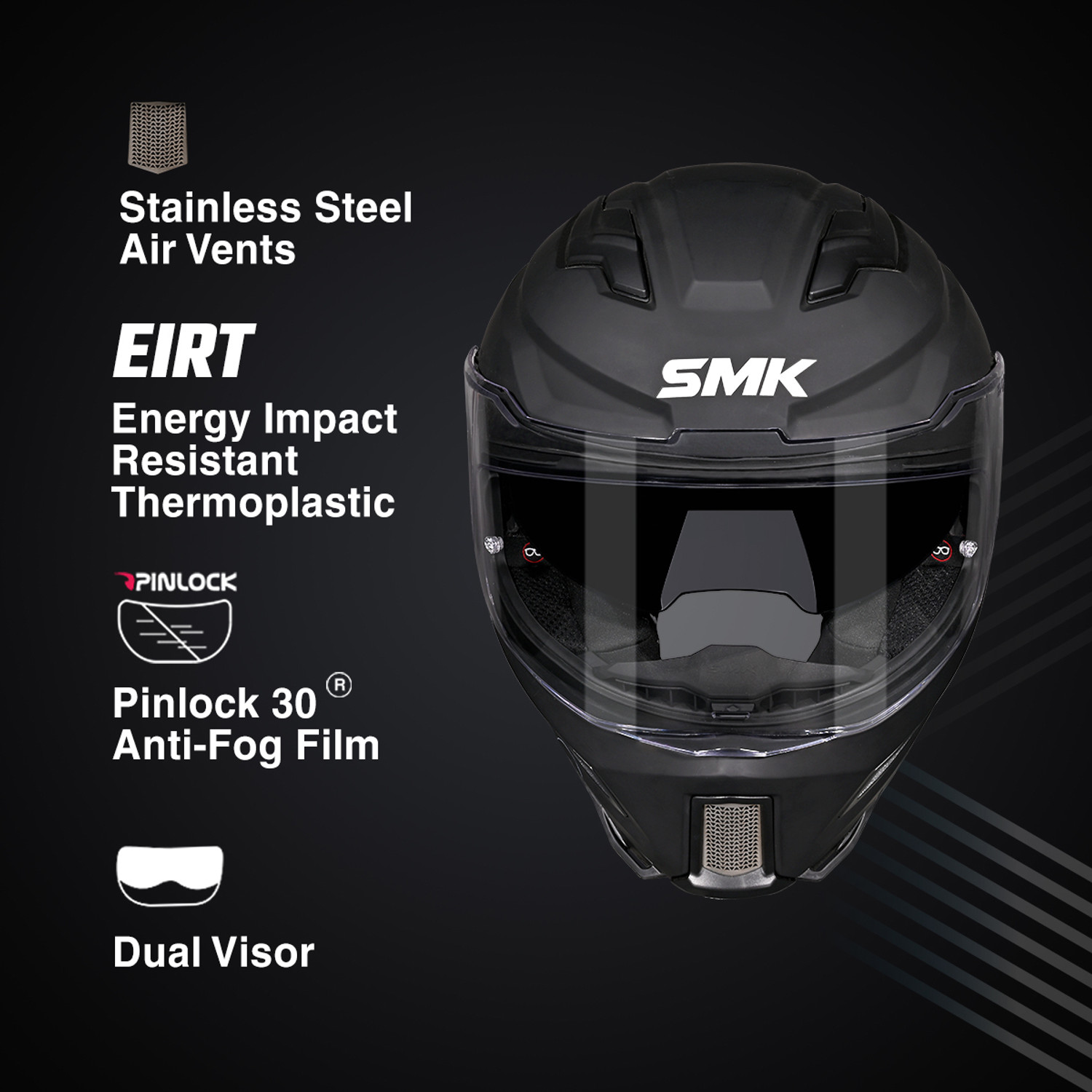 Image of SMK AGNAR SOLID ISI, DOT & ECE 06 Certified Helmet with Dual Visor Motorbike Helmet (MATT BLACK)