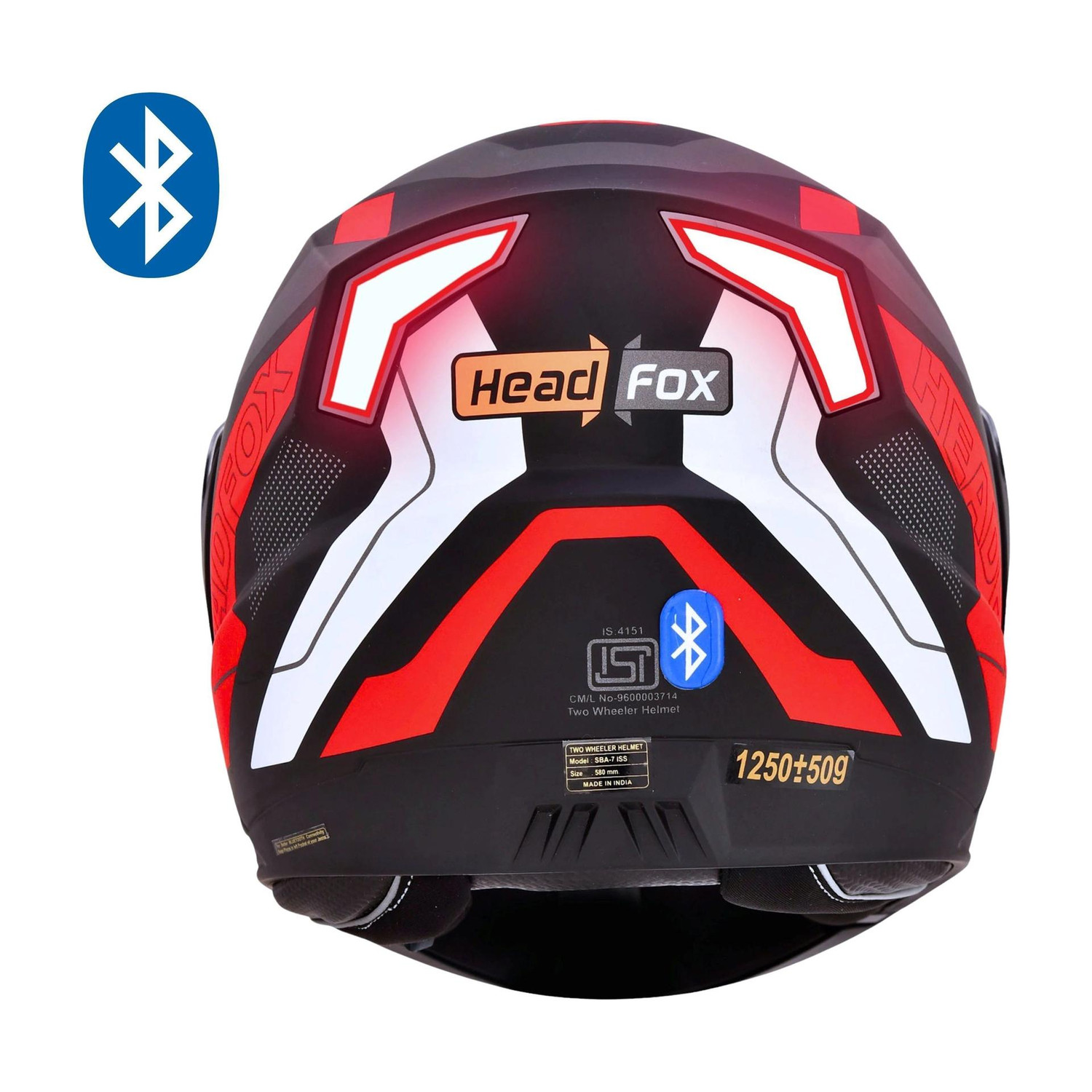 N2 Smart Bluetooth sba7 Calls | Music | GPS | Waterproof | Voice Command Road DV Motorsports Helmet (Black, Red)