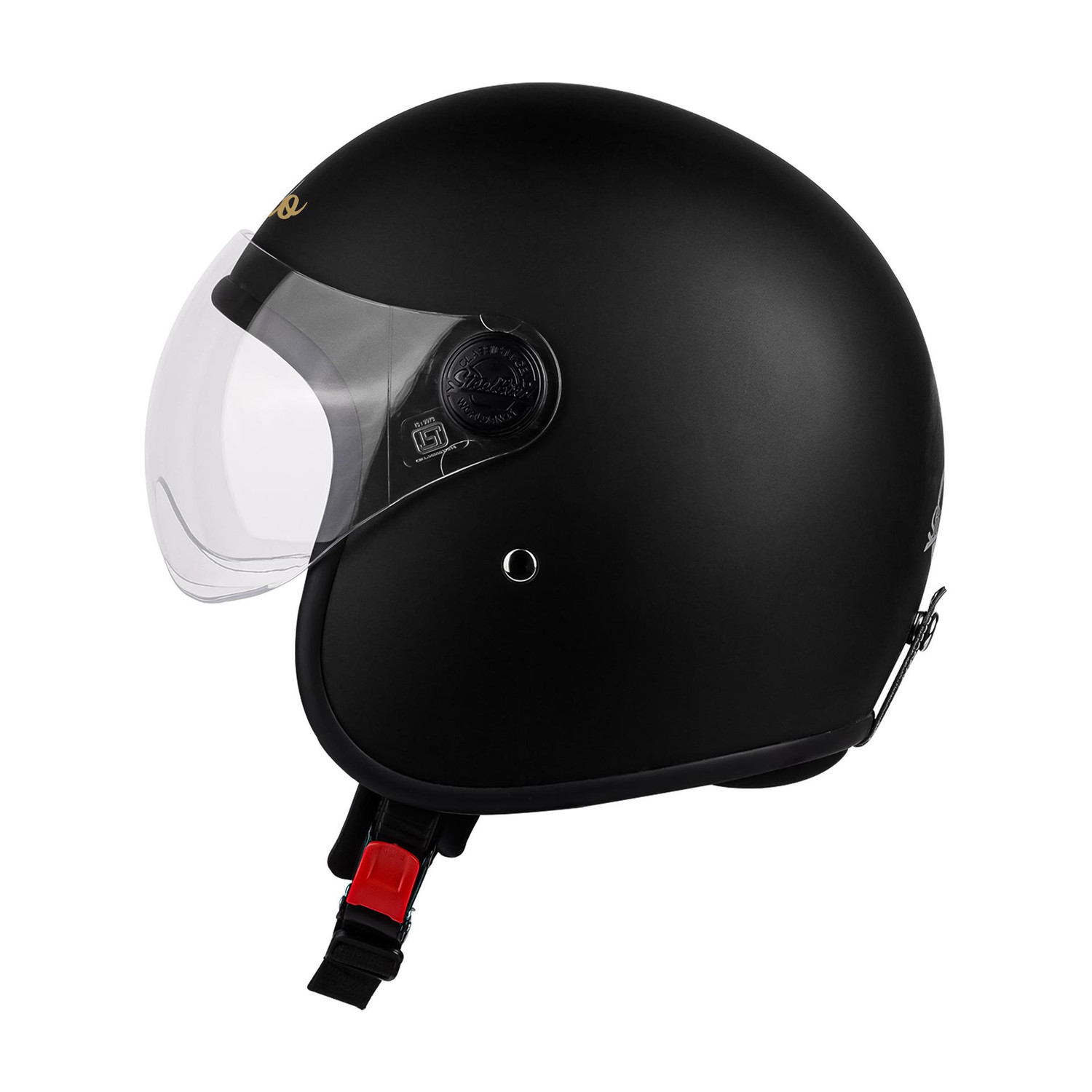 Image of Steelbird SBH-54 Retro ISI Certified Open Face Helmet for Men and Women Motorbike Helmet (Glossy Black with Clear Visor)