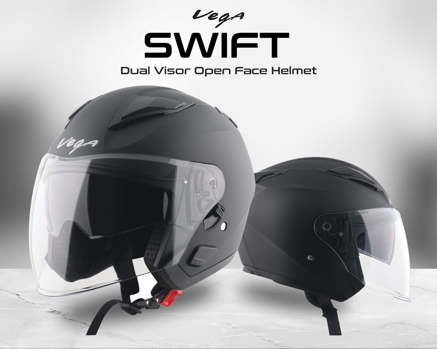 Image of VEGA VO-03 Swift DV Solid Colors Helmet Dull Motorbike Helmet (Dull Black)