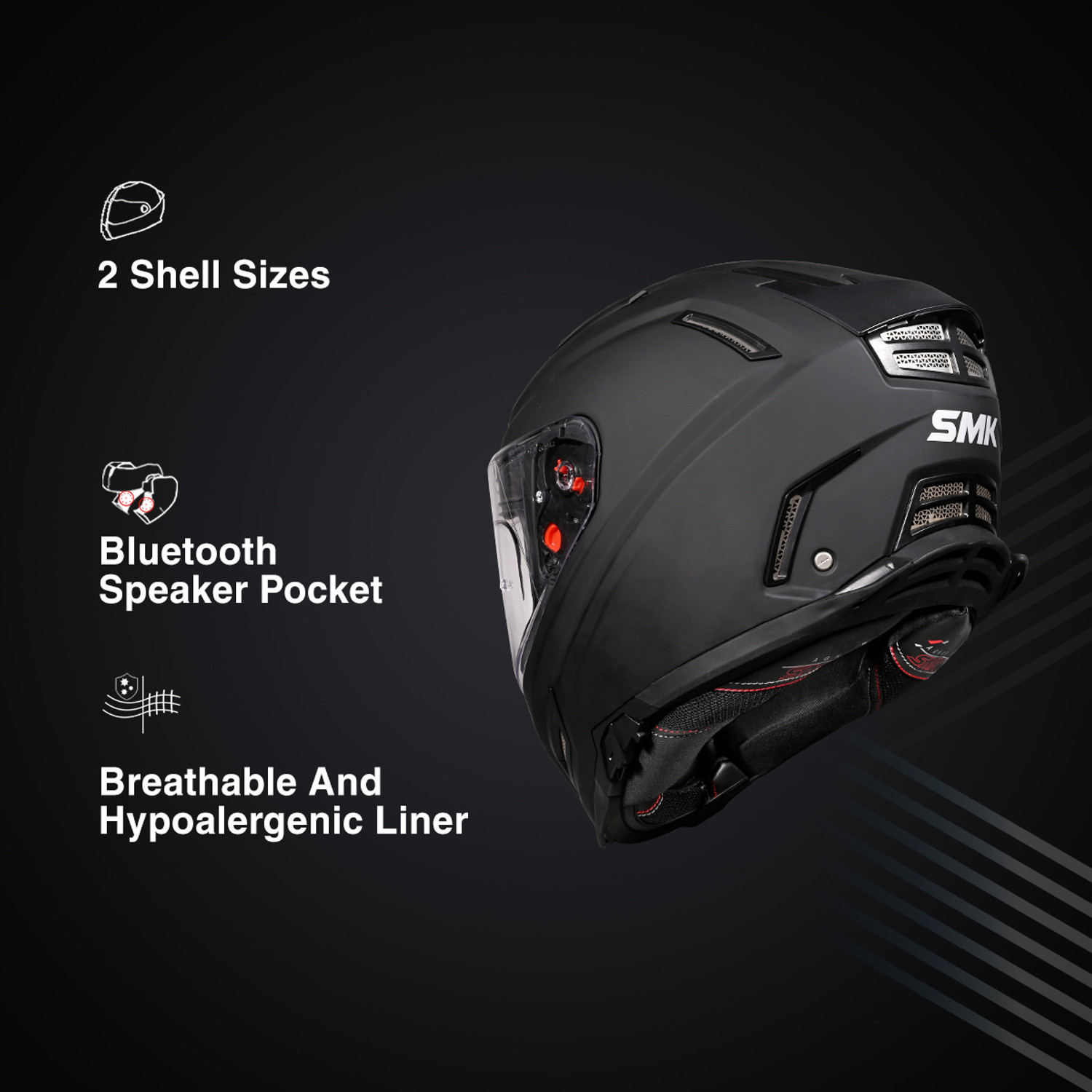 Image of SMK AGNAR SOLID ISI, DOT & ECE 06 Certified Helmet with Dual Visor Motorbike Helmet (MATT BLACK)