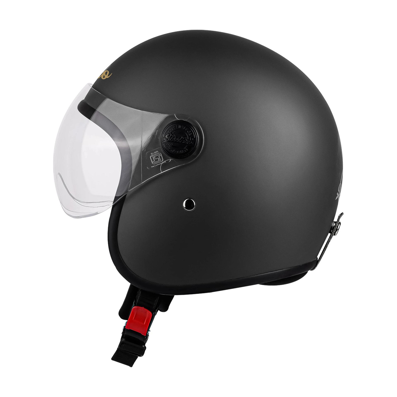 Image of Steelbird SBH-54 Retro ISI Certified Open Face Helmet for Men and Women Motorbike Helmet (Glossy Black with Clear Visor)