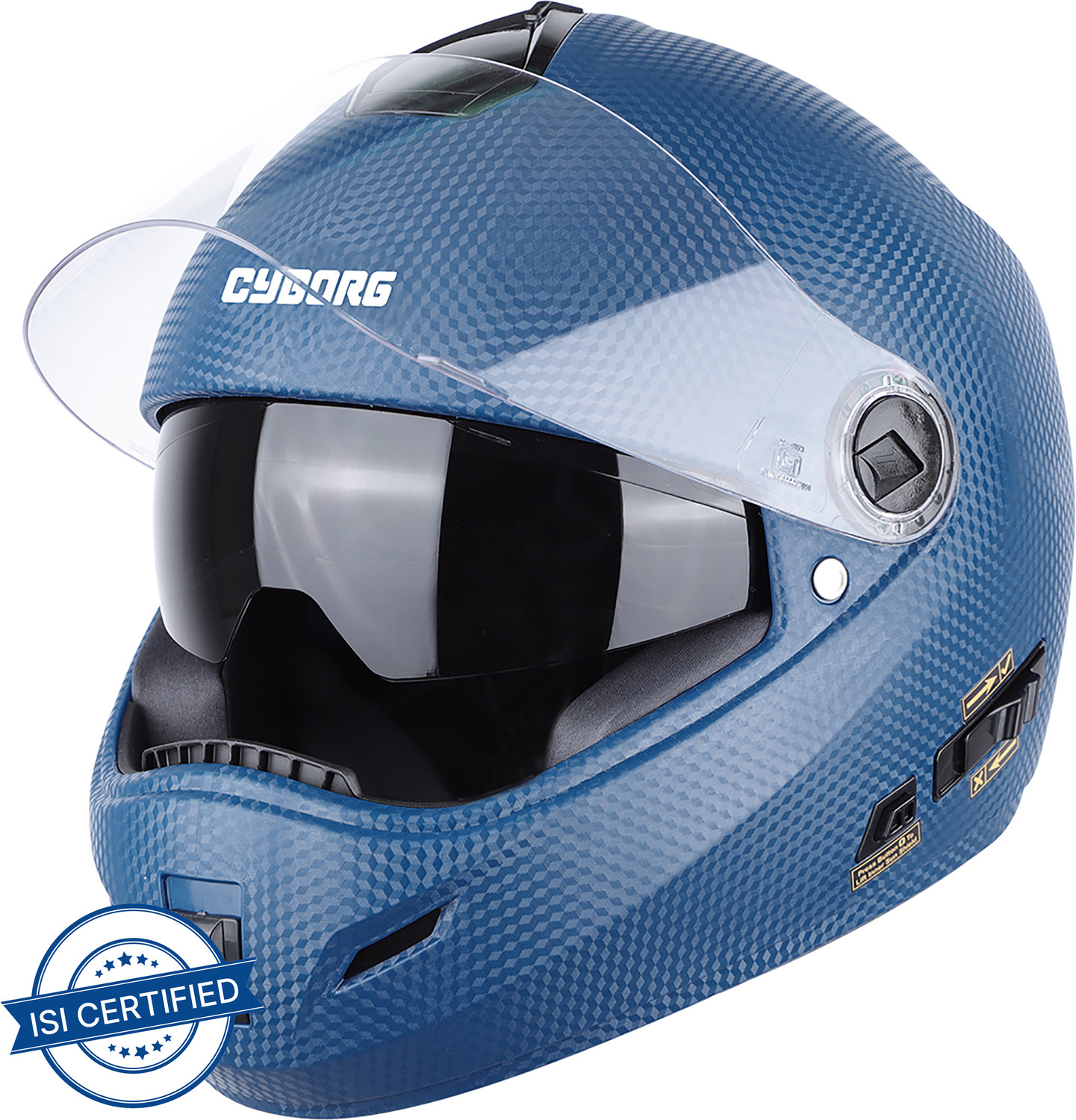 Steelbird Cyborg Double Visor Full Face Helmet, Inner Smoke Sun Shield