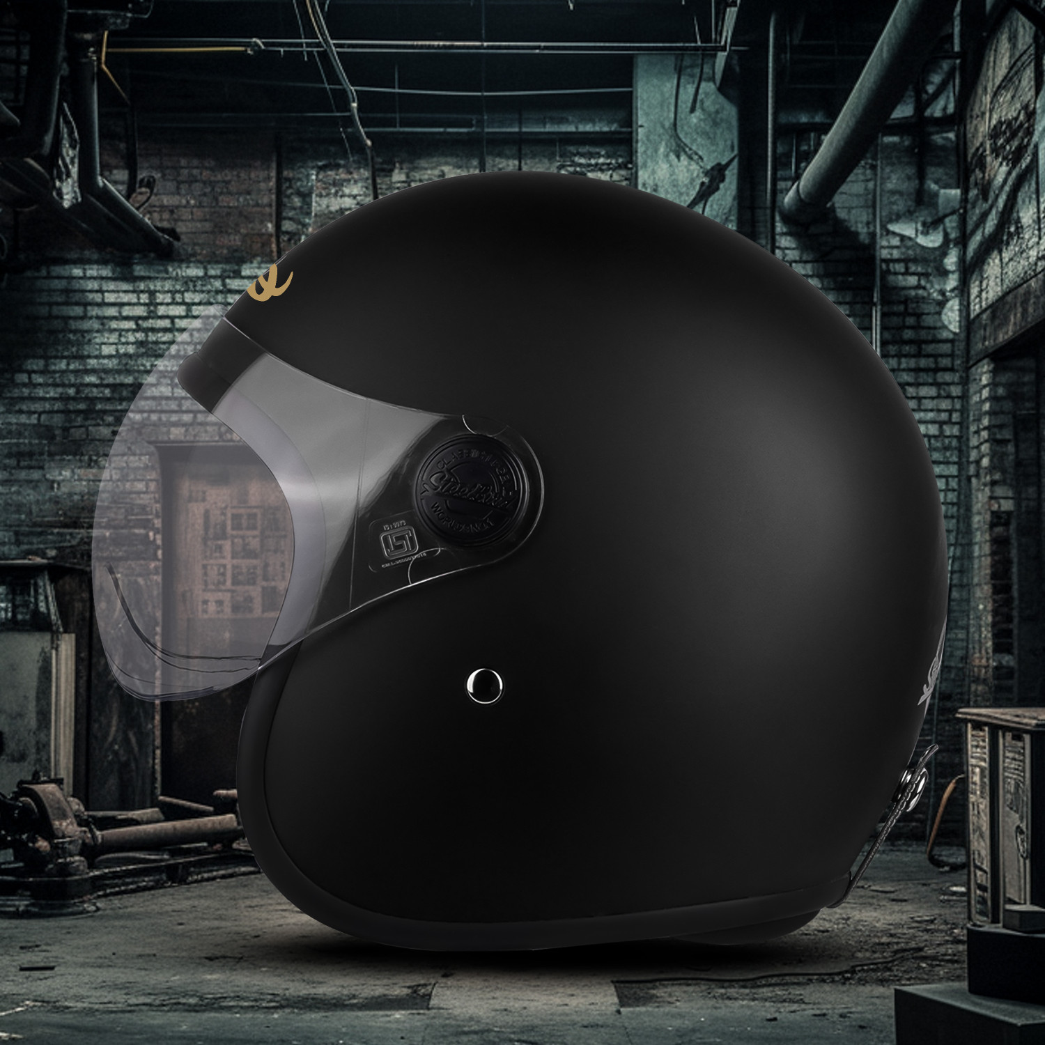 Image of Steelbird SBH-54 Retro ISI Certified Open Face Helmet for Men and Women Motorbike Helmet (Glossy Black with Clear Visor)