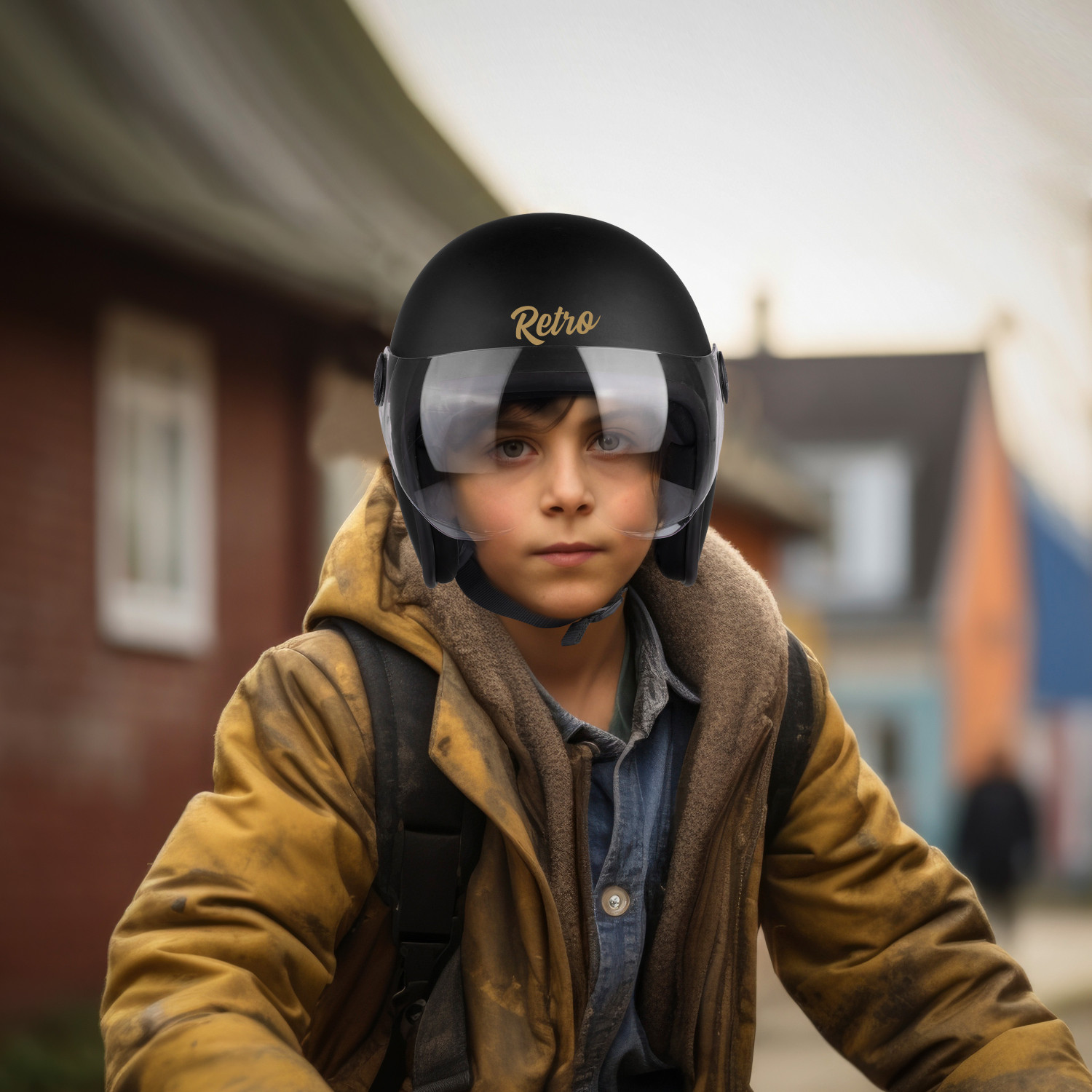 Image of Steelbird SBH-54 Retro ISI Certified Open Face Helmet for Men and Women Motorbike Helmet (Glossy Black with Clear Visor)