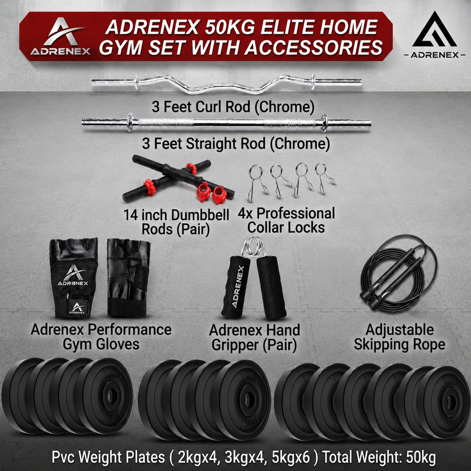 Image of ANSH FIT 25 kg 20Kg PVC Strength Training Weight Set with 3Ft Straight Rod, Dumbbell Rods Home Gym Combo