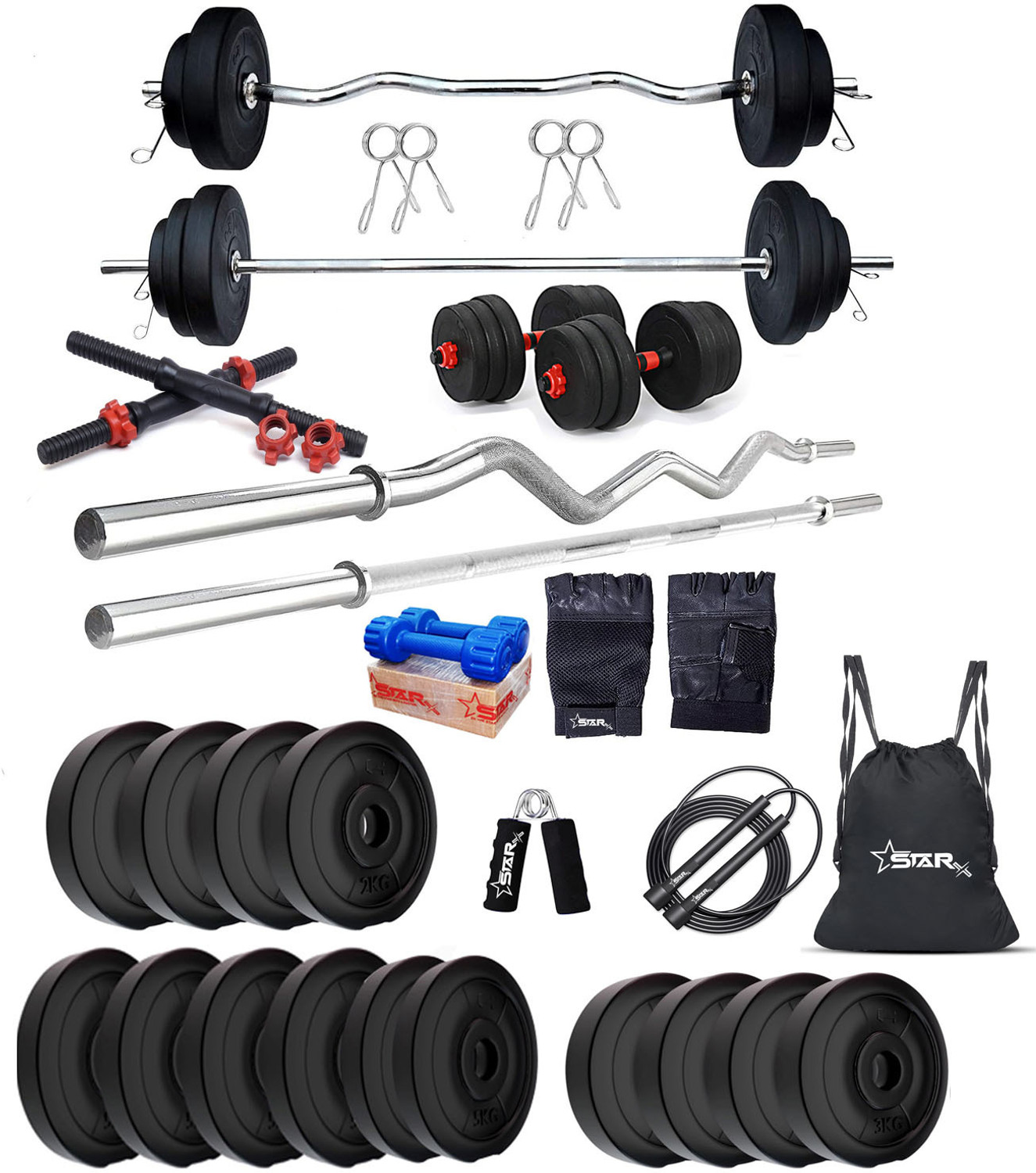 Image of TUCKER FITNESS 0.1 kg 30KG Adjustable Weight Plate Combo with DB Rod Pair, 3FT Bar & Accessories Home Gym Combo