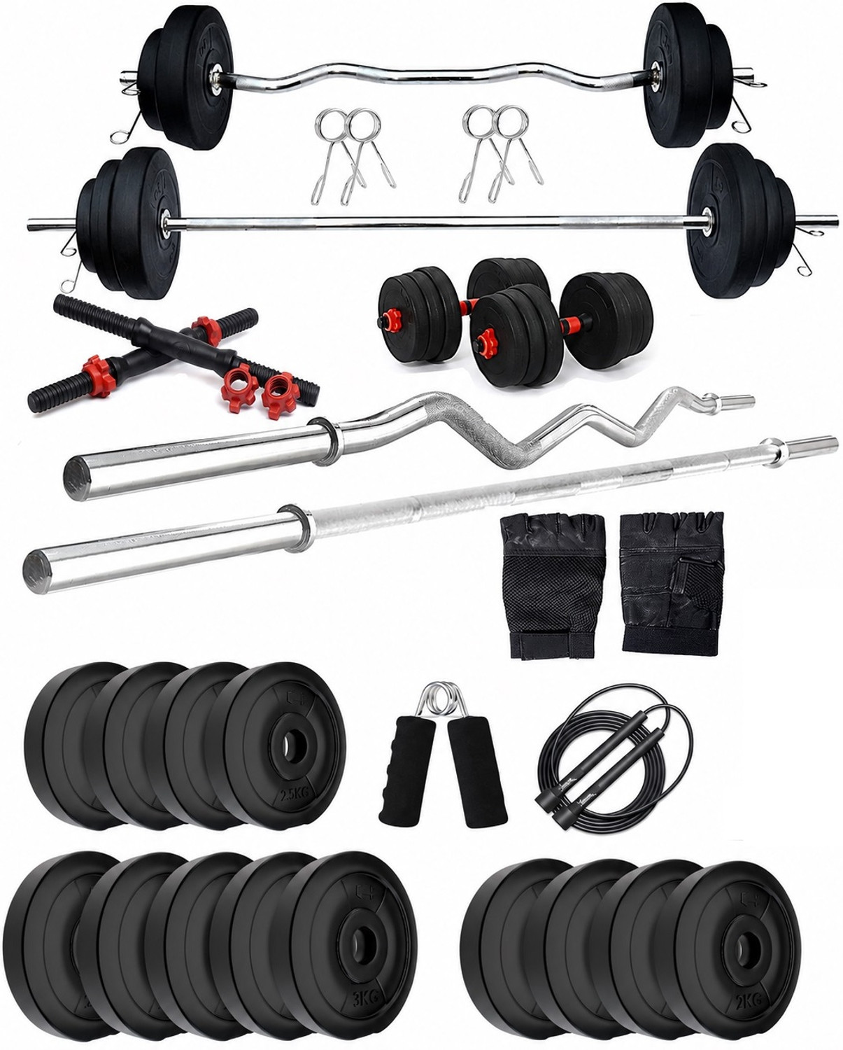 Image of TUCKER FITNESS 25 kg 20KG Strength Training Dumbbell Plate Kit with 3FT Straight Rod & Accessories Home Gym Combo