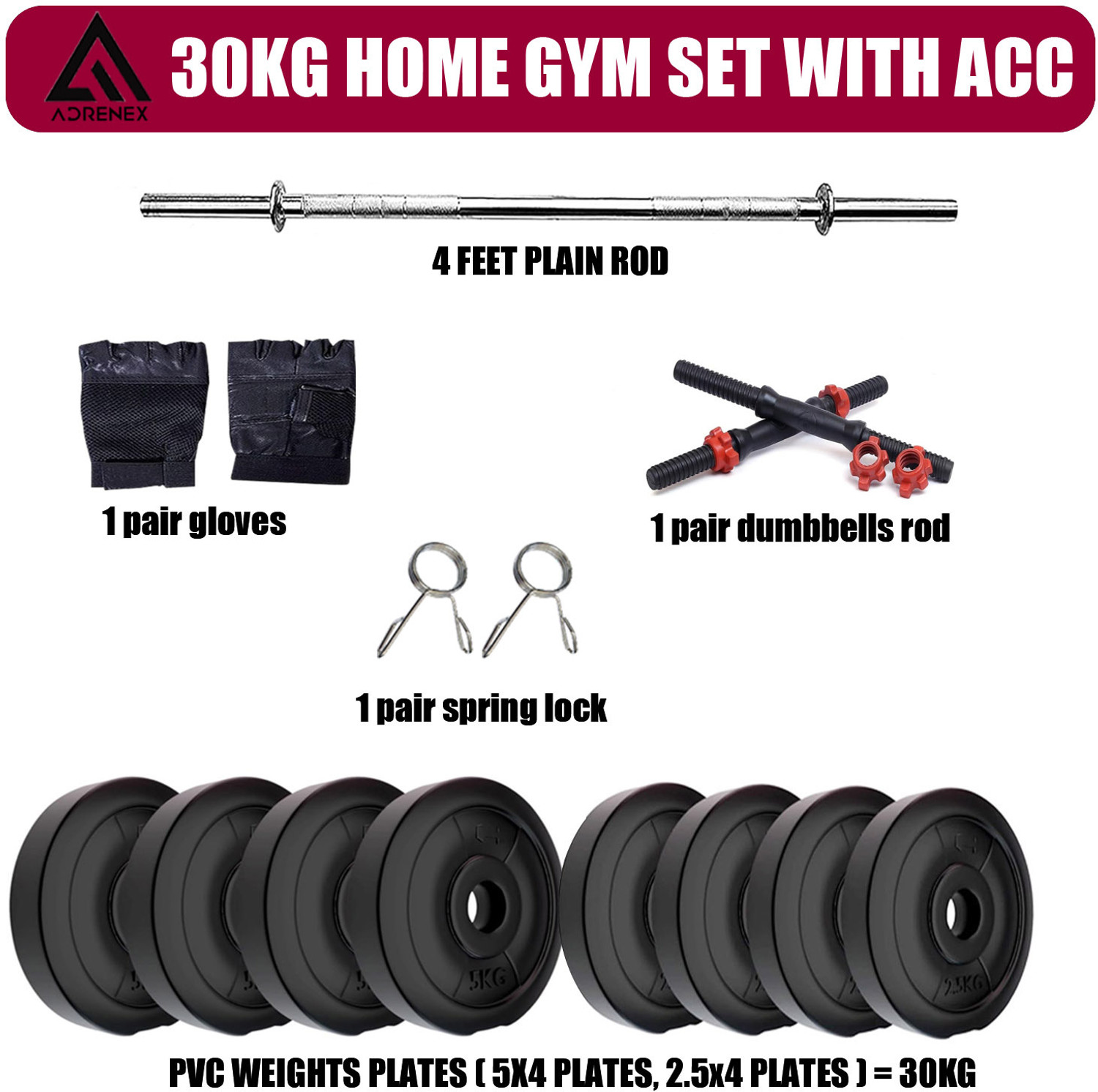 Image of TUCKER FITNESS 25 kg 20KG Strength Training Dumbbell Plate Kit with 3FT Straight Rod & Accessories Home Gym Combo