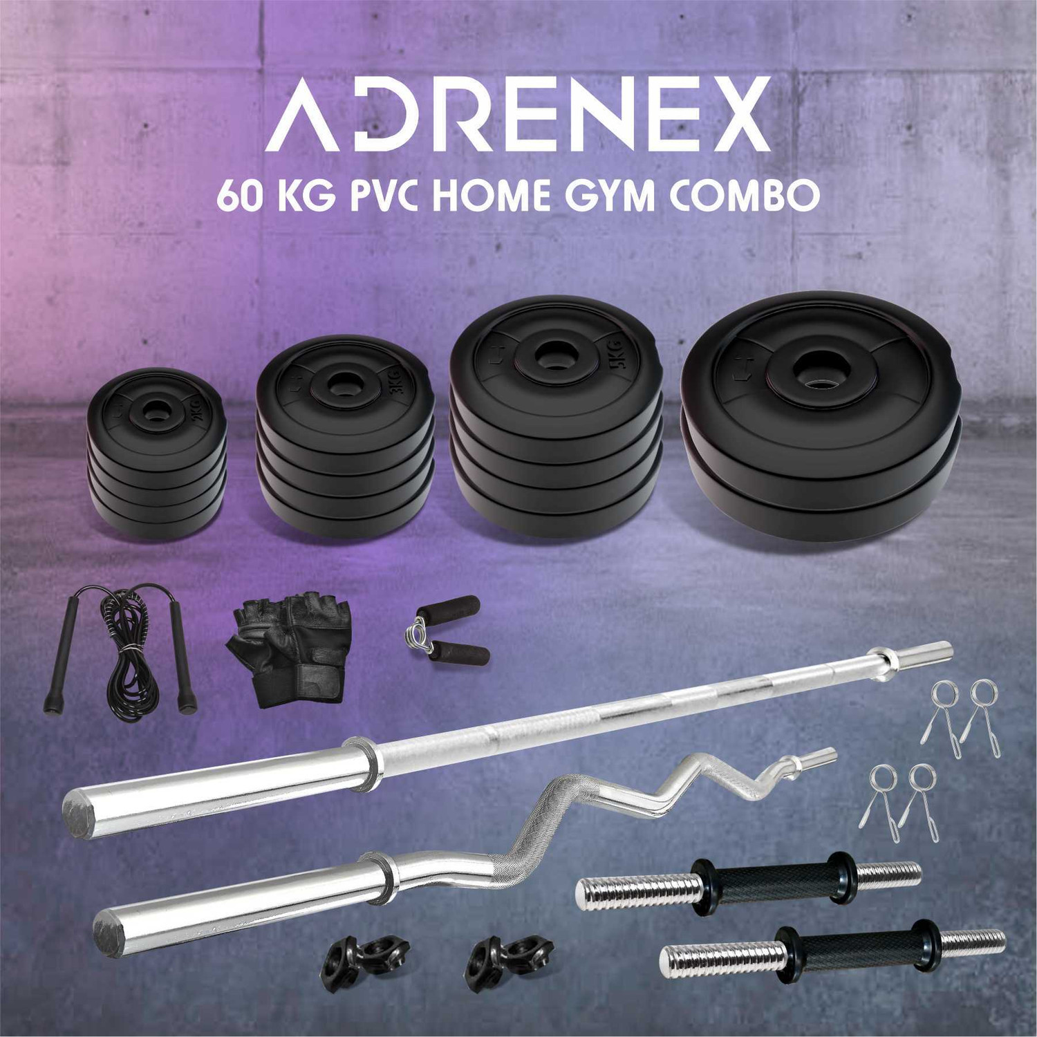 60 kg with Straight , Curl , Dumbbell Rods & Gym Accessories Home Gym 