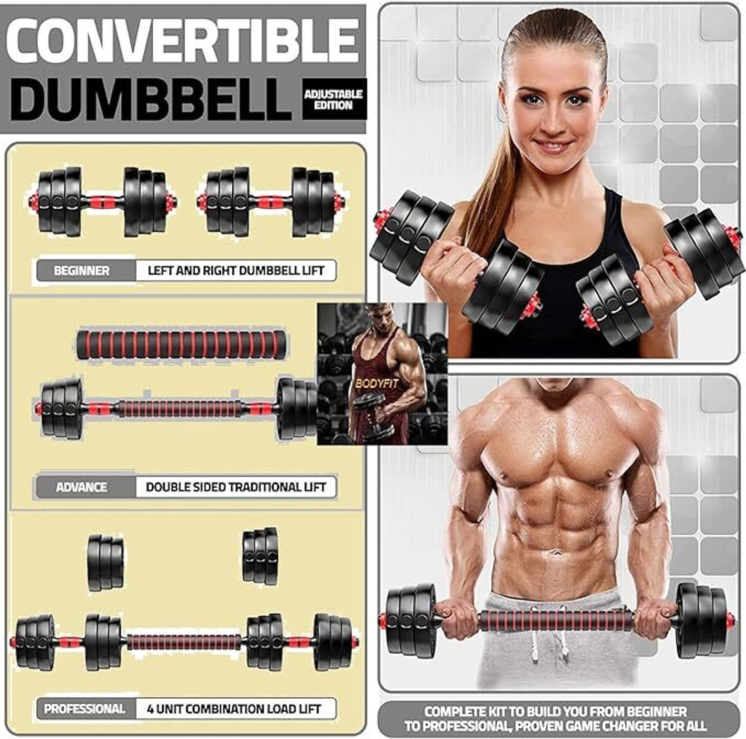 Image of WILORA 20KG (2KG X 4 + 3KG X 4) Dumbbell Set For Home Gym Adjustable Dumbbell (20 kg)