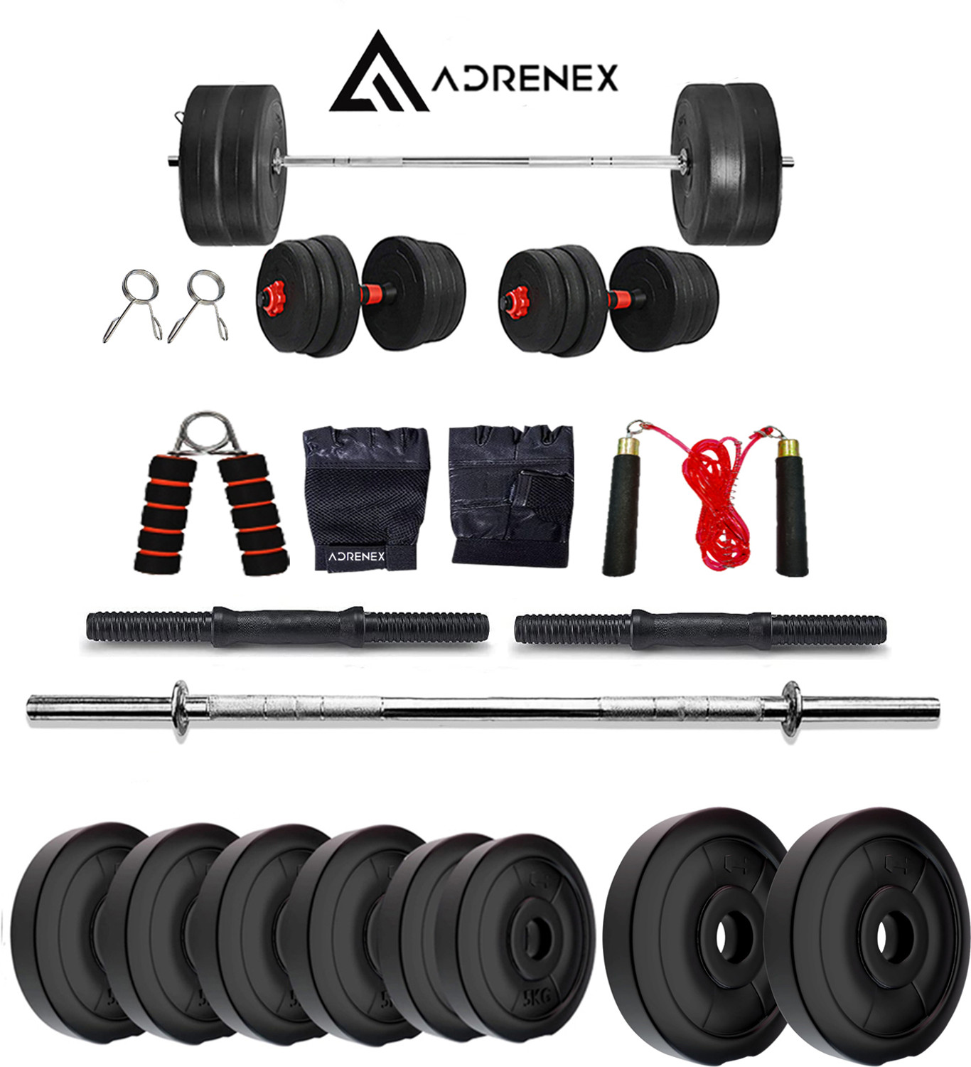 Image of TUCKER FITNESS 25 kg 20KG Strength Training Dumbbell Plate Kit with 3FT Straight Rod & Accessories Home Gym Combo