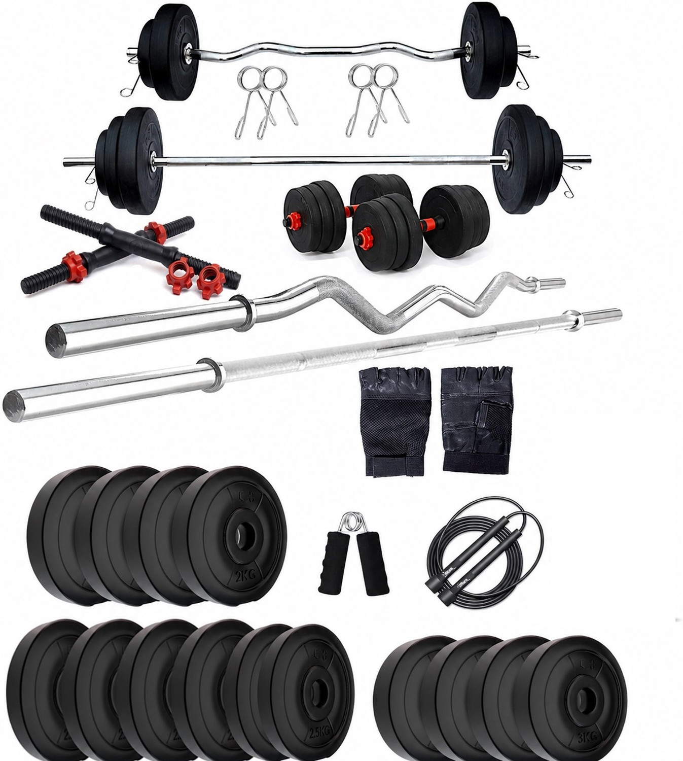 Image of TUCKER FITNESS 25 kg 20KG Strength Training Dumbbell Plate Kit with 3FT Straight Rod & Accessories Home Gym Combo