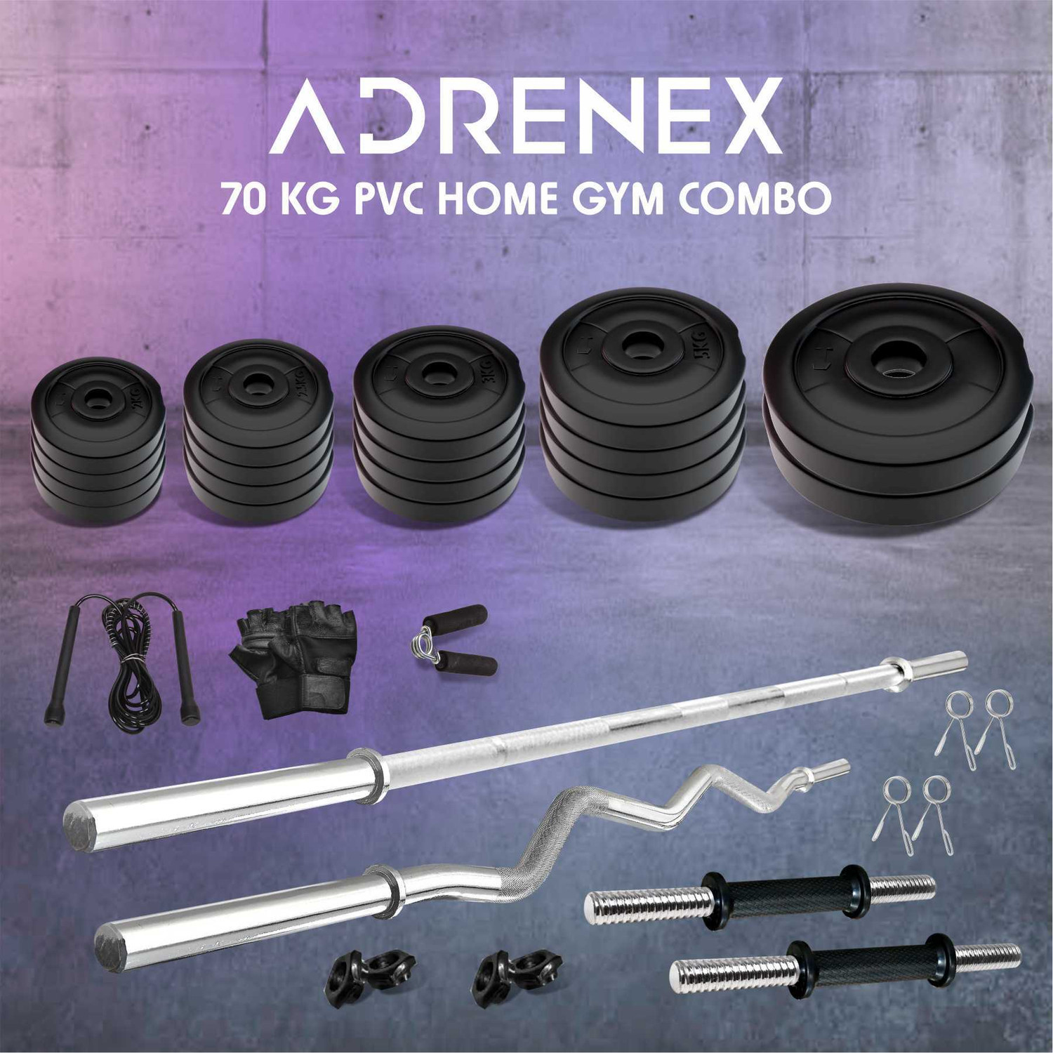 70 kg with Straight , Curl , Dumbbell Rods & Gym Accessories Home Gym Combo