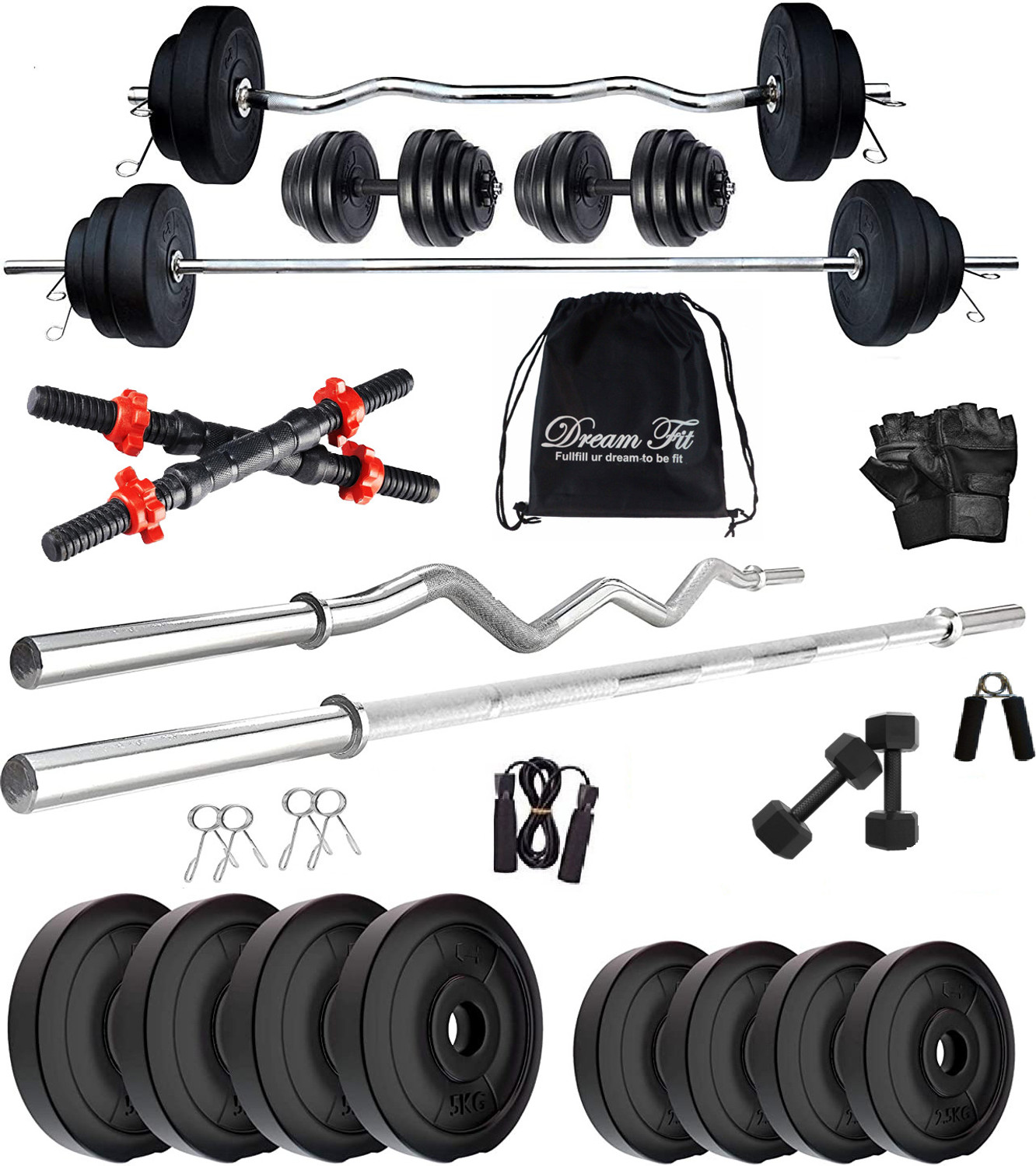 DreamFit 30 kg Home gym with 5 ft Straight Rod , 3 ft Curl Rod Free pa