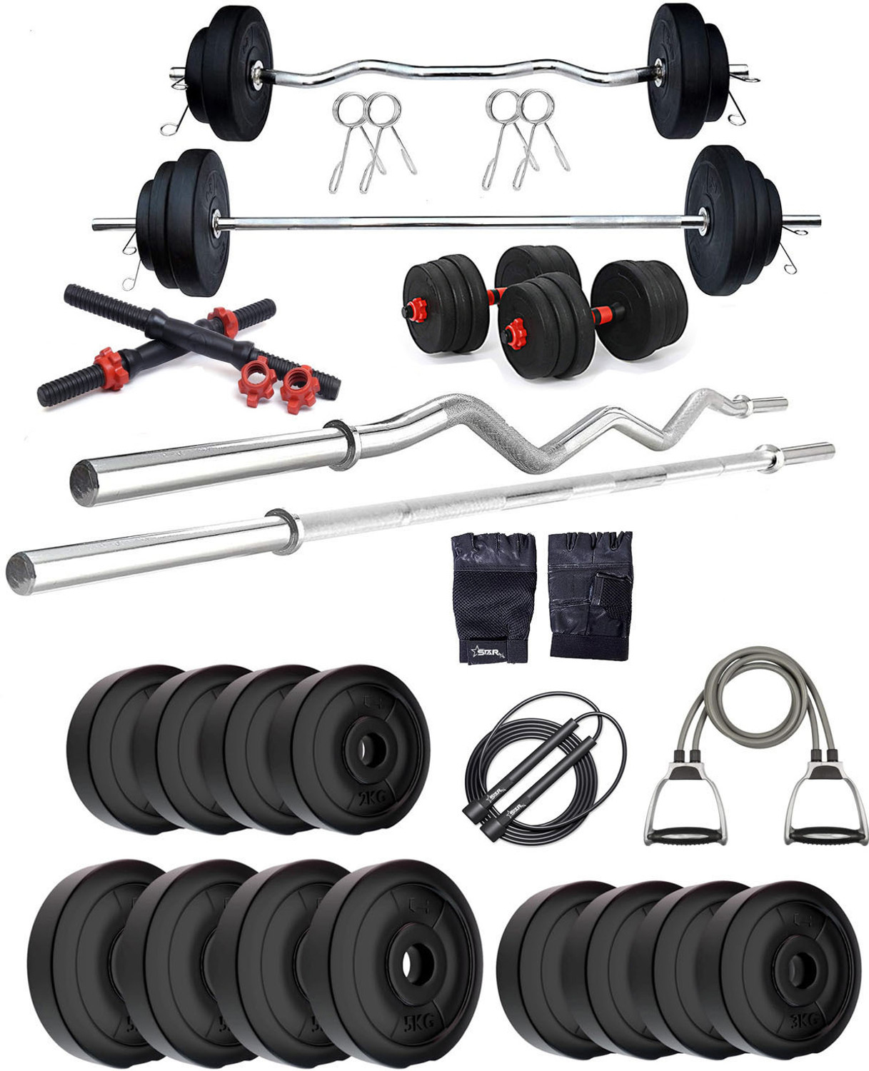 Image of TUCKER FITNESS 0.1 kg 30KG Adjustable Weight Plate Combo with DB Rod Pair, 3FT Bar & Accessories Home Gym Combo
