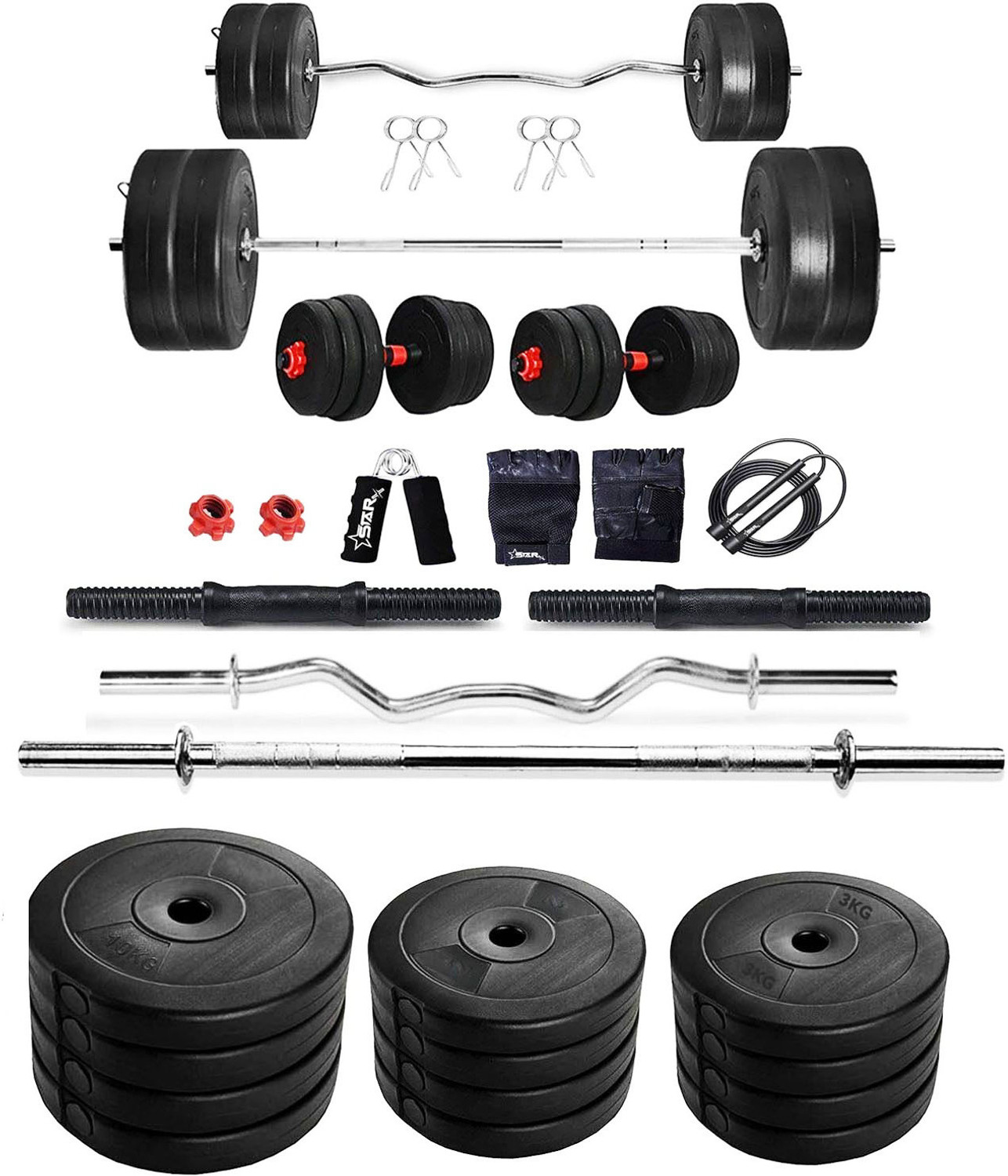 Star X 60kg PVC Weight Set with 3ft Curl & 5ft Straight Rod – Home Gym Combo