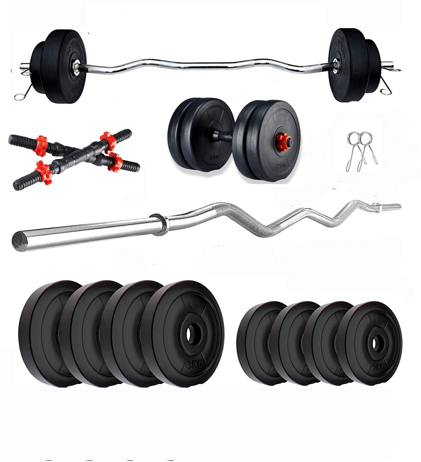 Image of ANSH FIT 25 kg 20Kg PVC Strength Training Weight Set with 3Ft Straight Rod, Dumbbell Rods Home Gym Combo