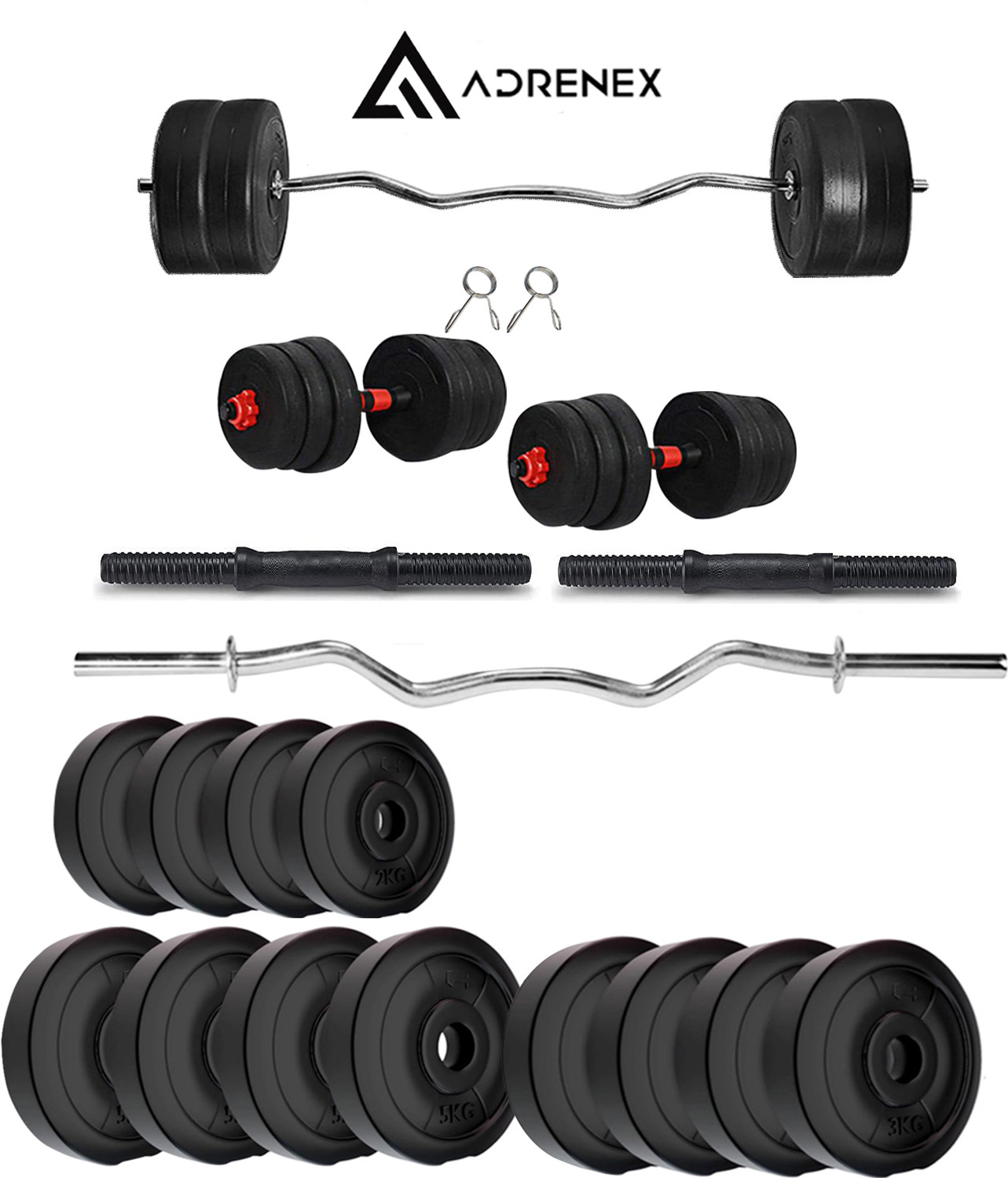 Image of ANSH FIT 25 kg 20Kg PVC Strength Training Weight Set with 3Ft Straight Rod, Dumbbell Rods Home Gym Combo
