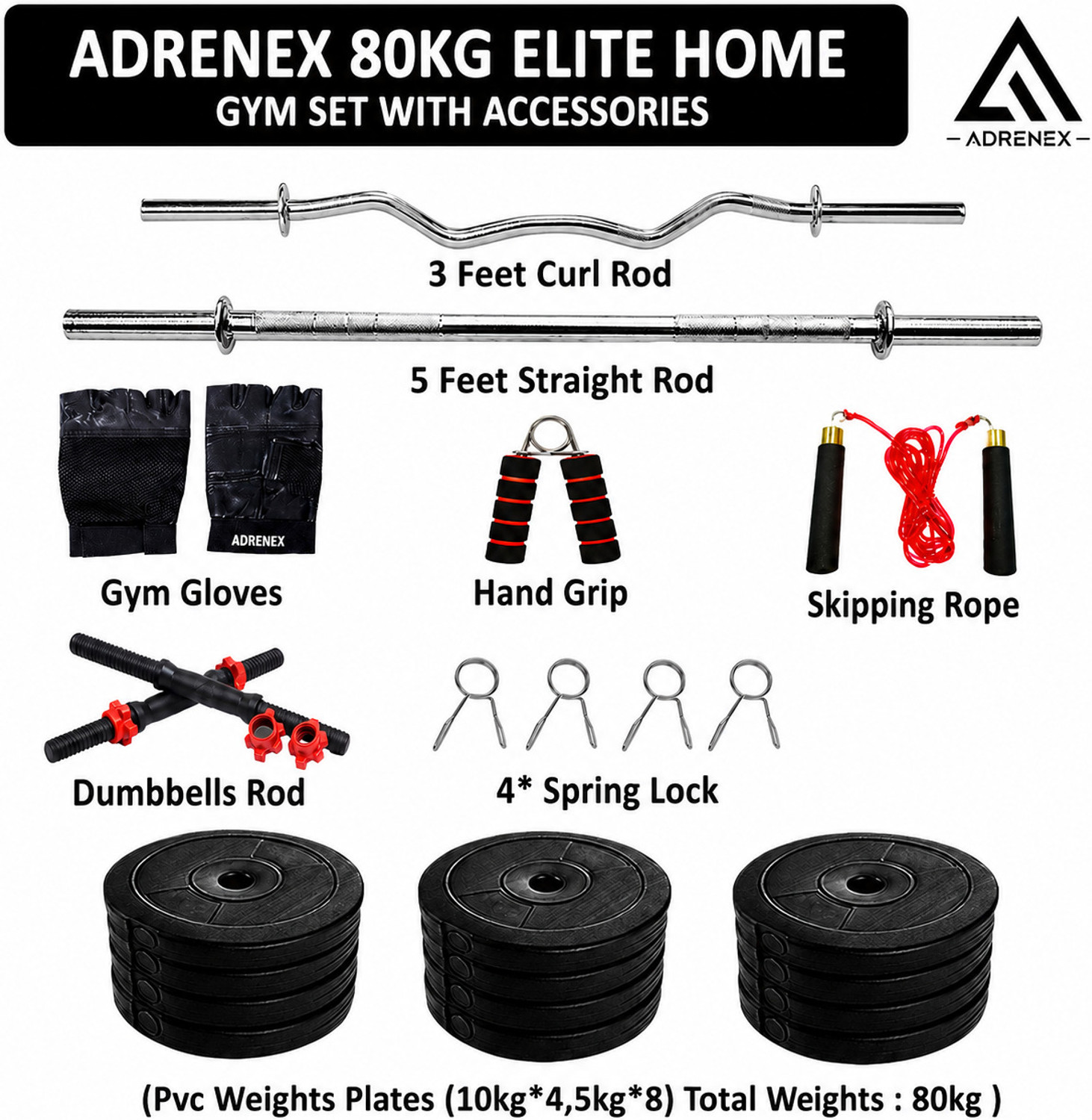 Image of TUCKER FITNESS 25 kg 20KG Strength Training Dumbbell Plate Kit with 3FT Straight Rod & Accessories Home Gym Combo