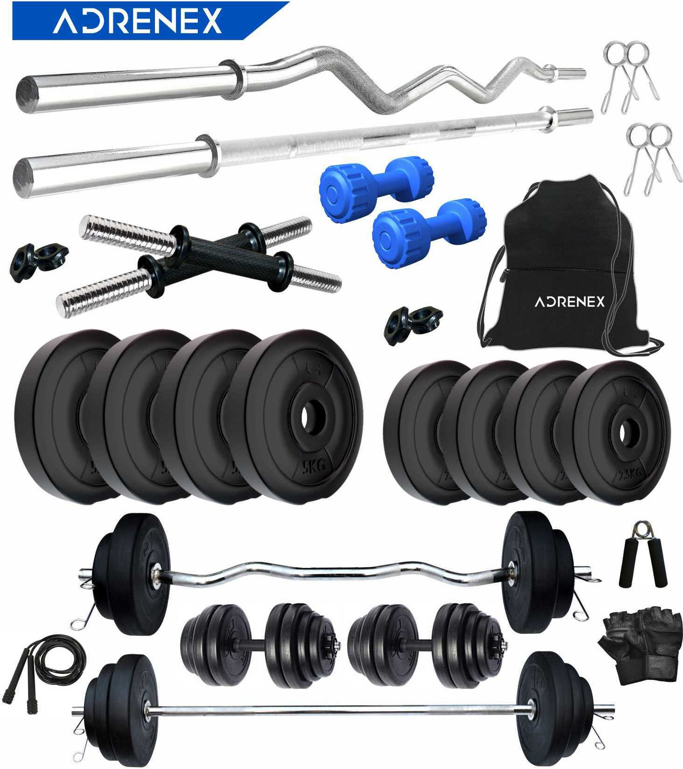 Image of ANSH FIT 25 kg 20Kg PVC Strength Training Weight Set with 3Ft Straight Rod, Dumbbell Rods Home Gym Combo