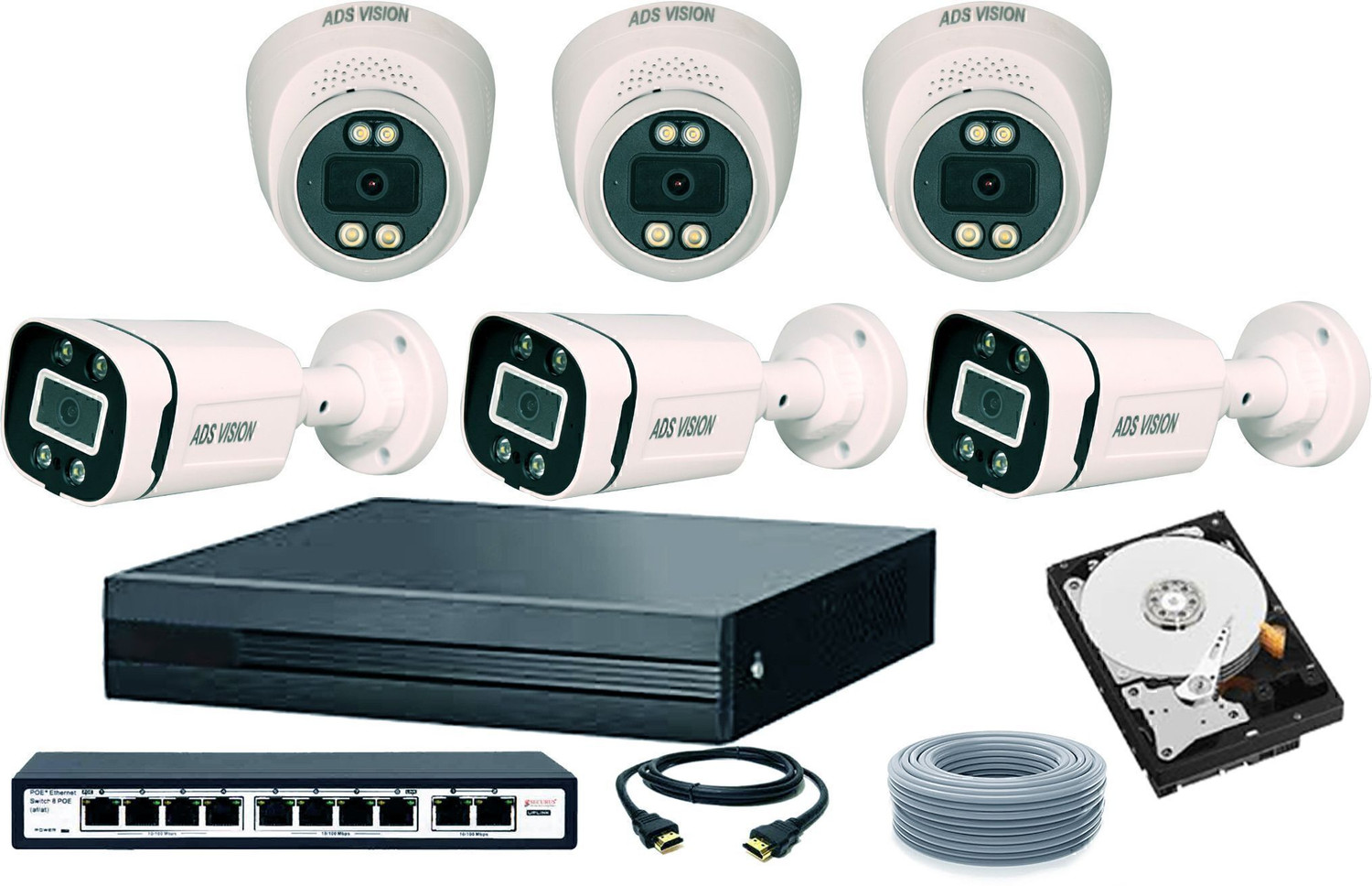 Image of ADS VISION FULL HYBRID IP 6 Cctv Camera Full Set With 1TB HDD And All Accessories Security Camera (1 TB, 8 Channel)