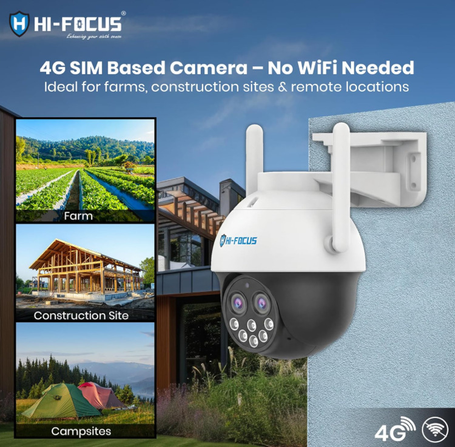 Image of Hi-Foucs 4G SIM Based PT Dual Lens 10x Zoom Color Night-view Camera (model HC-SD41N3-4G) Security Camera (Micro SD card (up to 512GB) GB, 1 Channel)