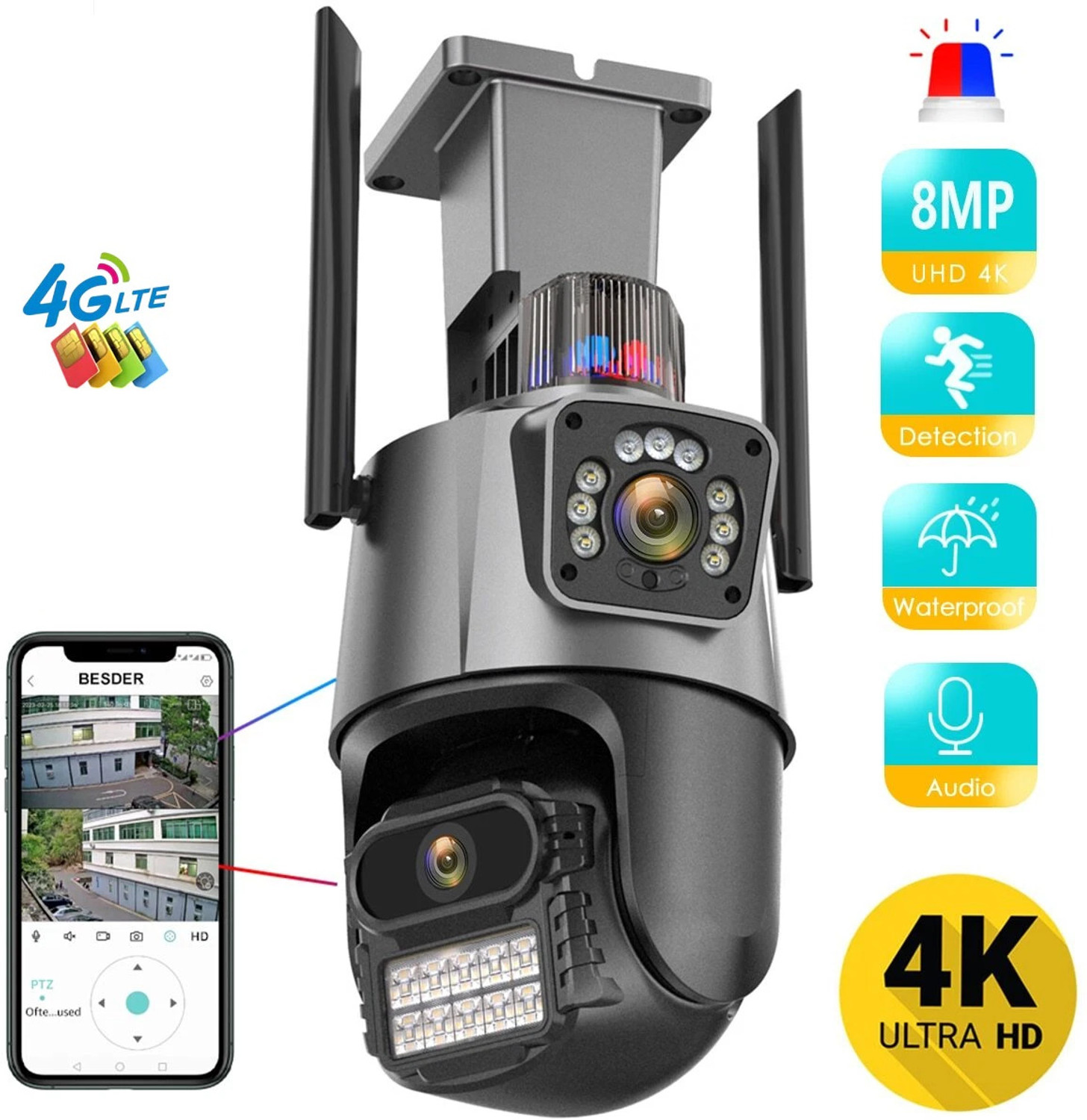 Image of Hi-Foucs 4G SIM Based PT Dual Lens 10x Zoom Color Night-view Camera (model HC-SD41N3-4G) Security Camera (Micro SD card (up to 512GB) GB, 1 Channel)