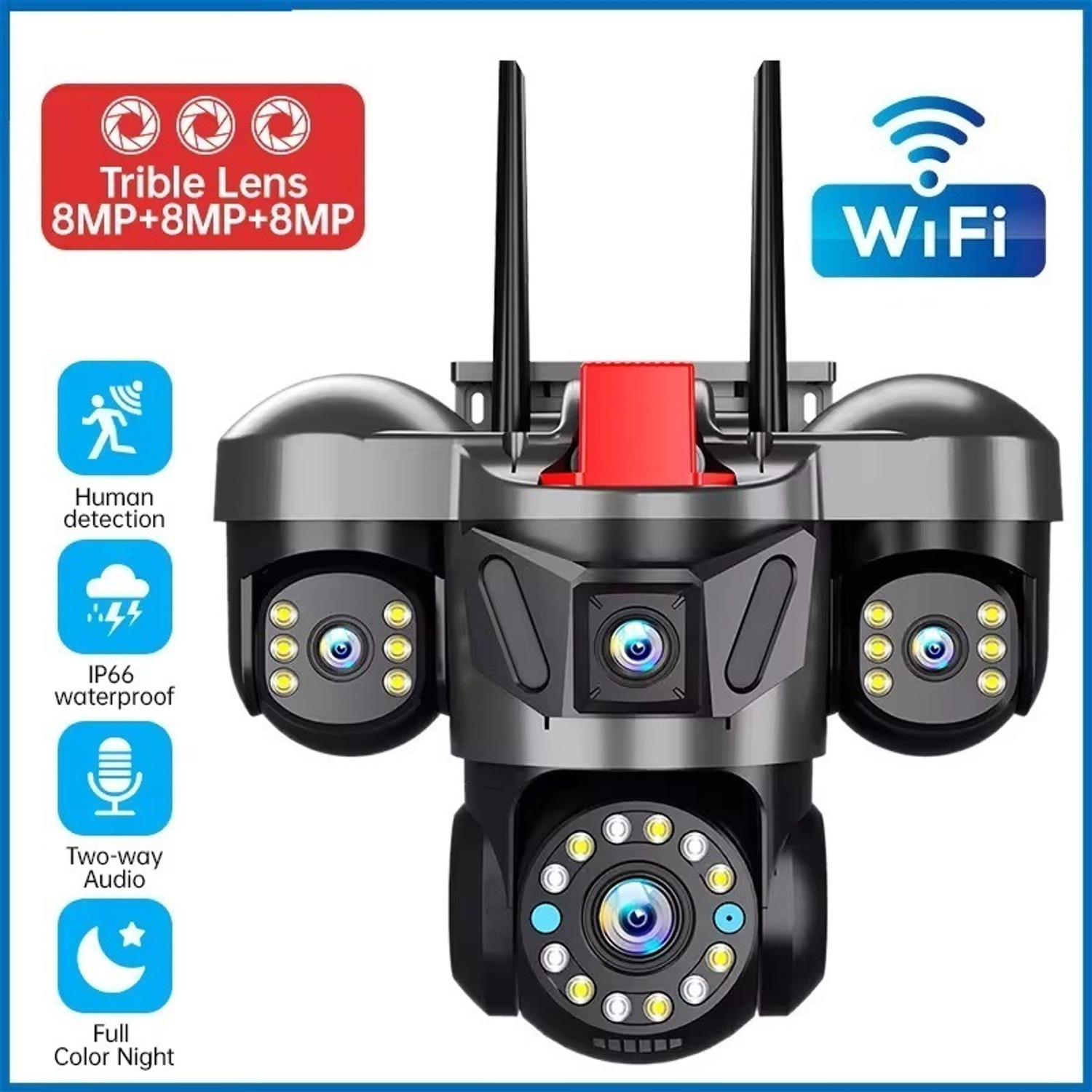 Image of GOLENS WC24H 4G Solar Camera Dual Panel, 4 Lens AI Tracking, Night Vision CCTV Security Camera (256 GB, 4 Channel)